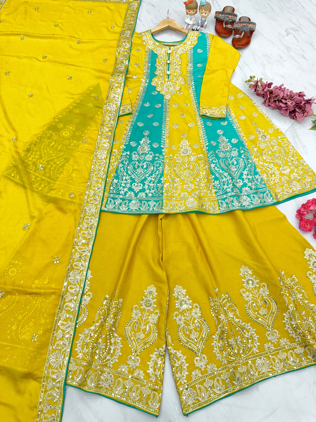 Designer Party Wear Look Top Plazzo & Dupatta Set
