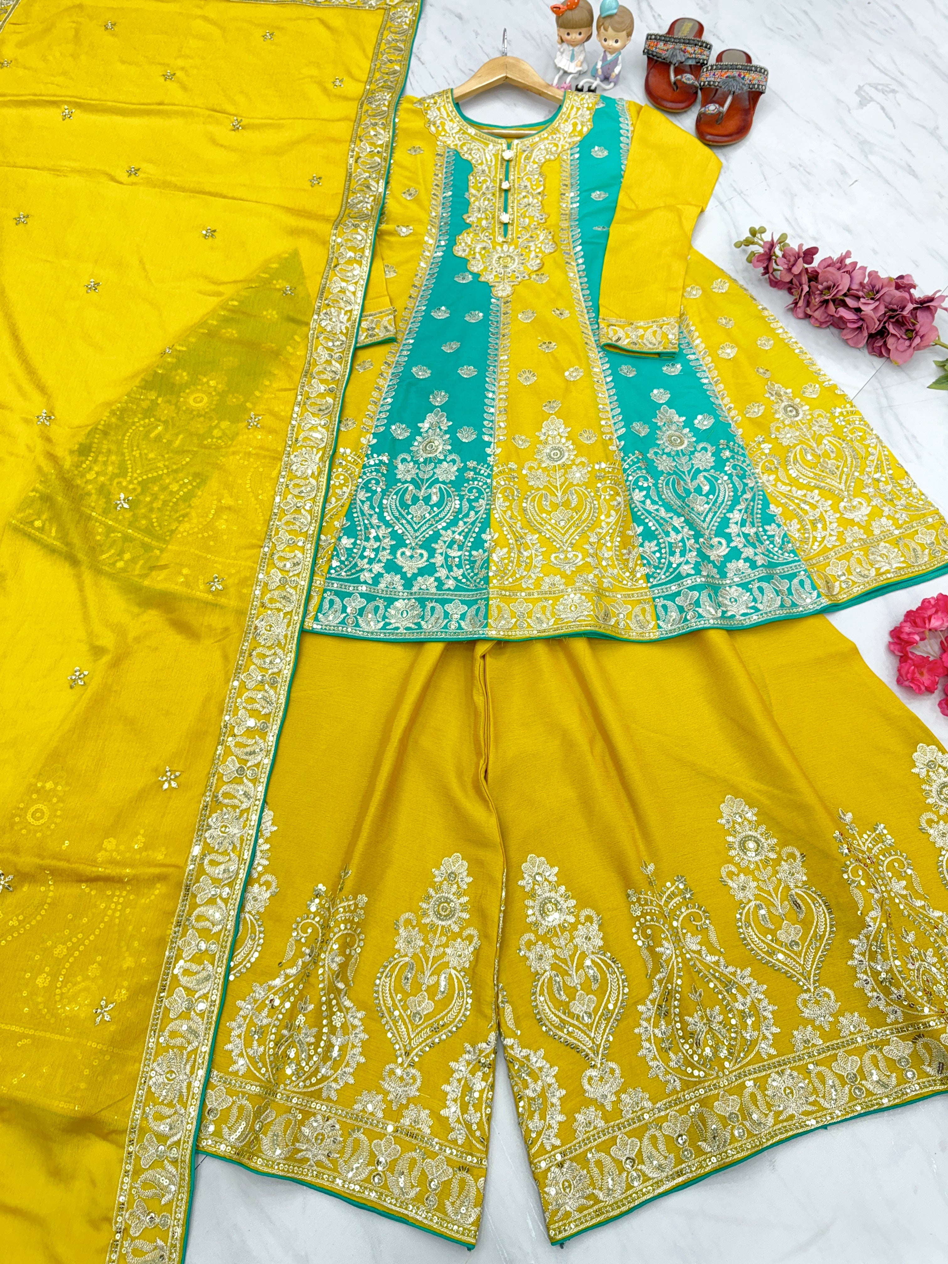 Designer Party Wear Look Top Plazzo & Dupatta Set