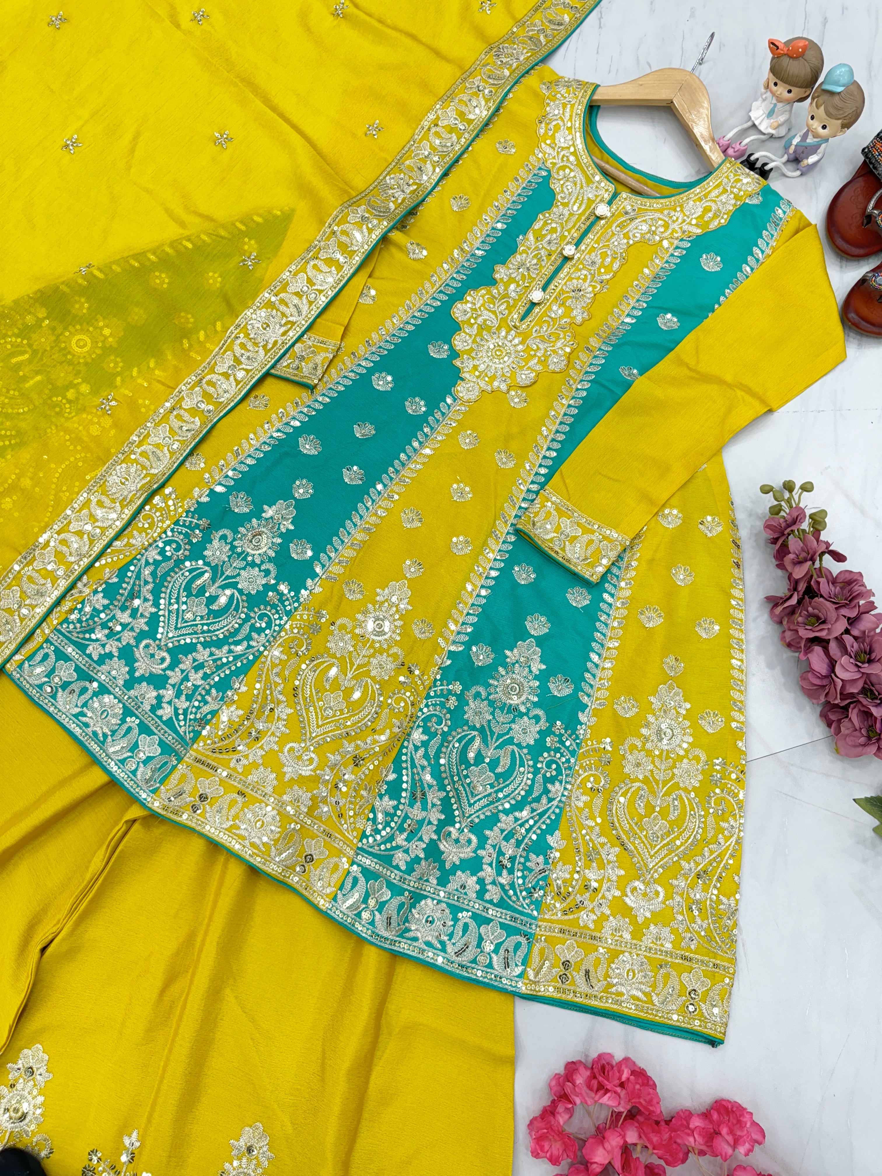 Designer Party Wear Look Top Plazzo & Dupatta Set