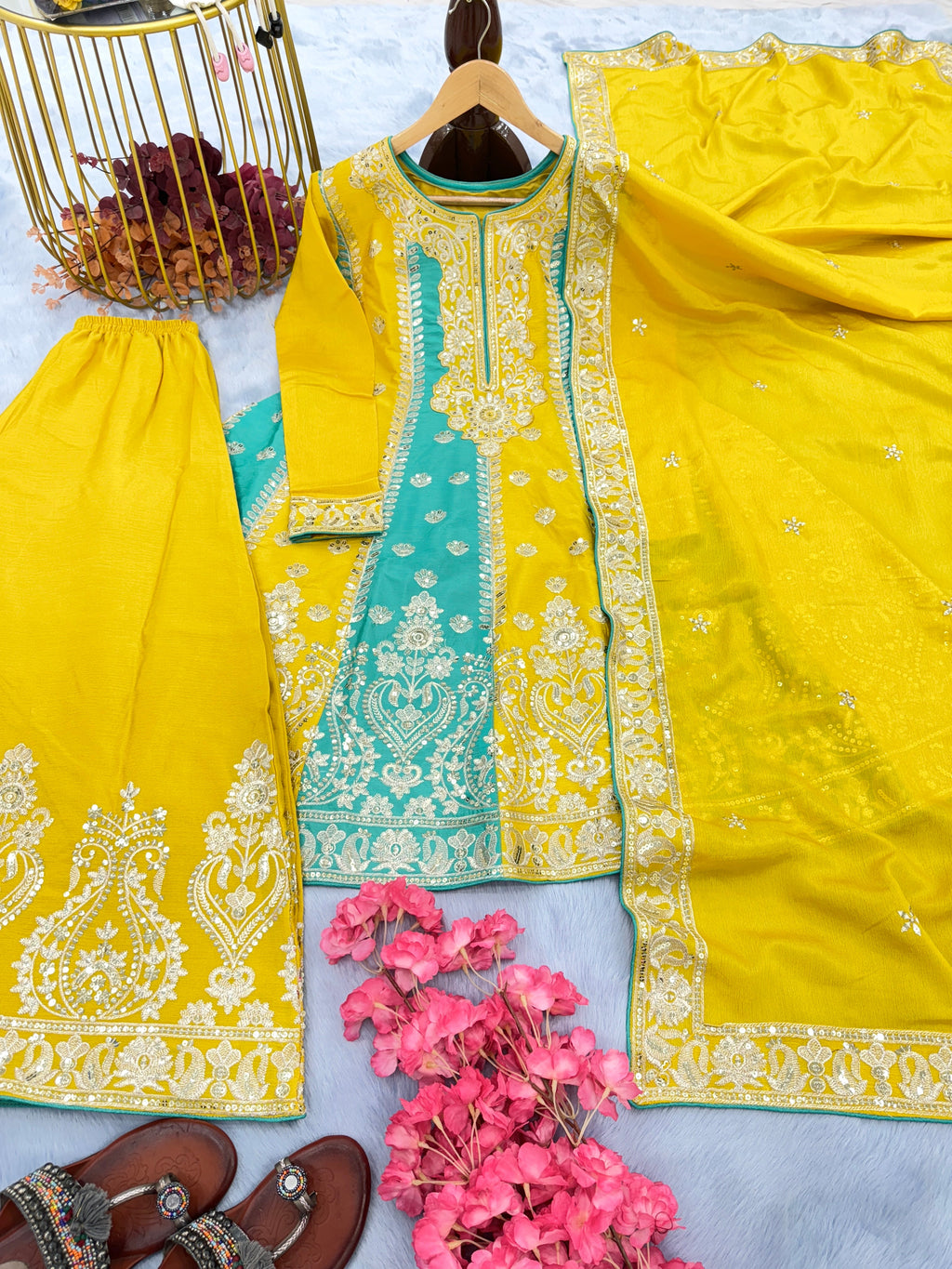 Designer Party Wear Look Top Plazzo & Dupatta Set
