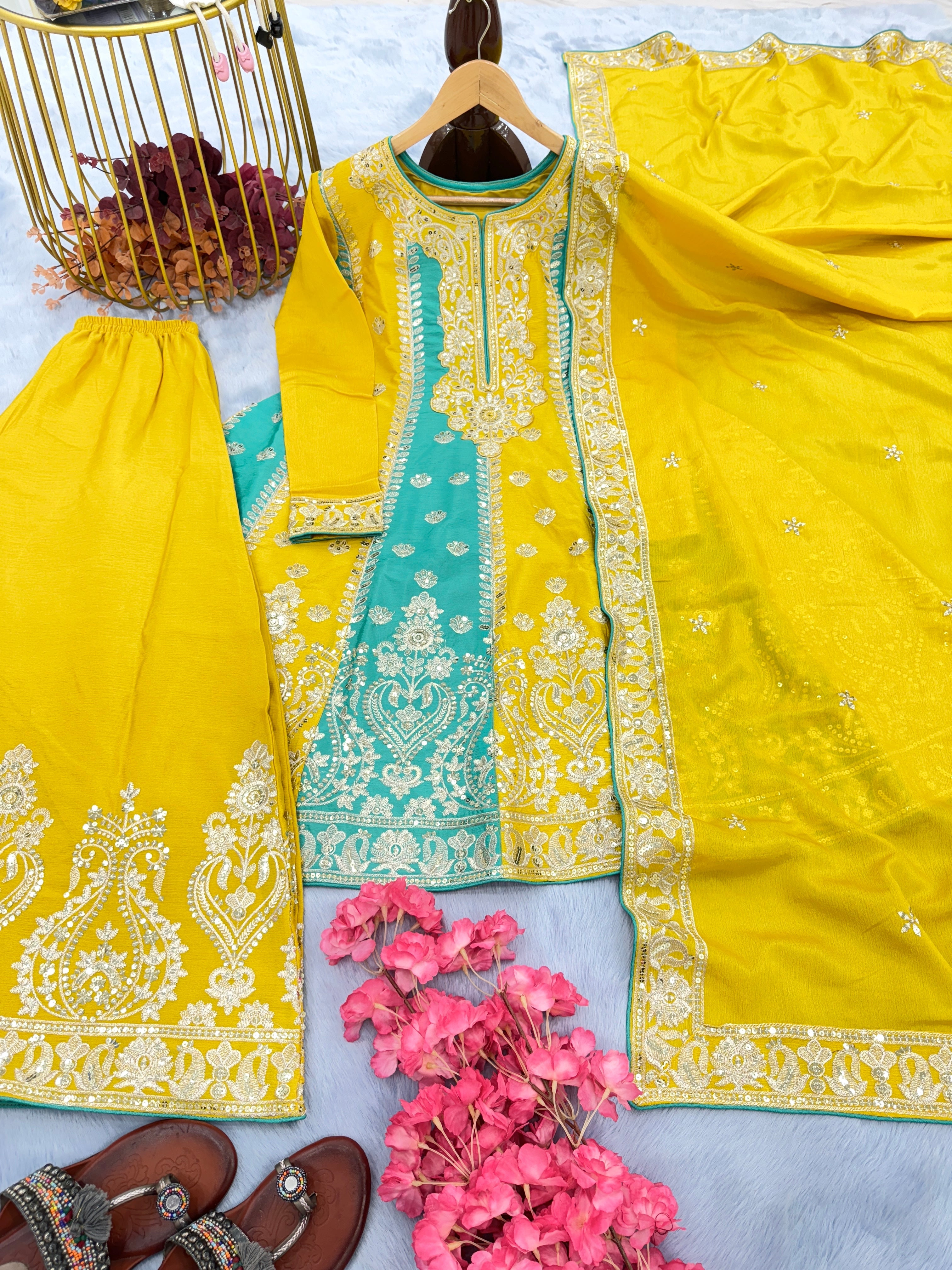 Designer Party Wear Look Top Plazzo & Dupatta Set