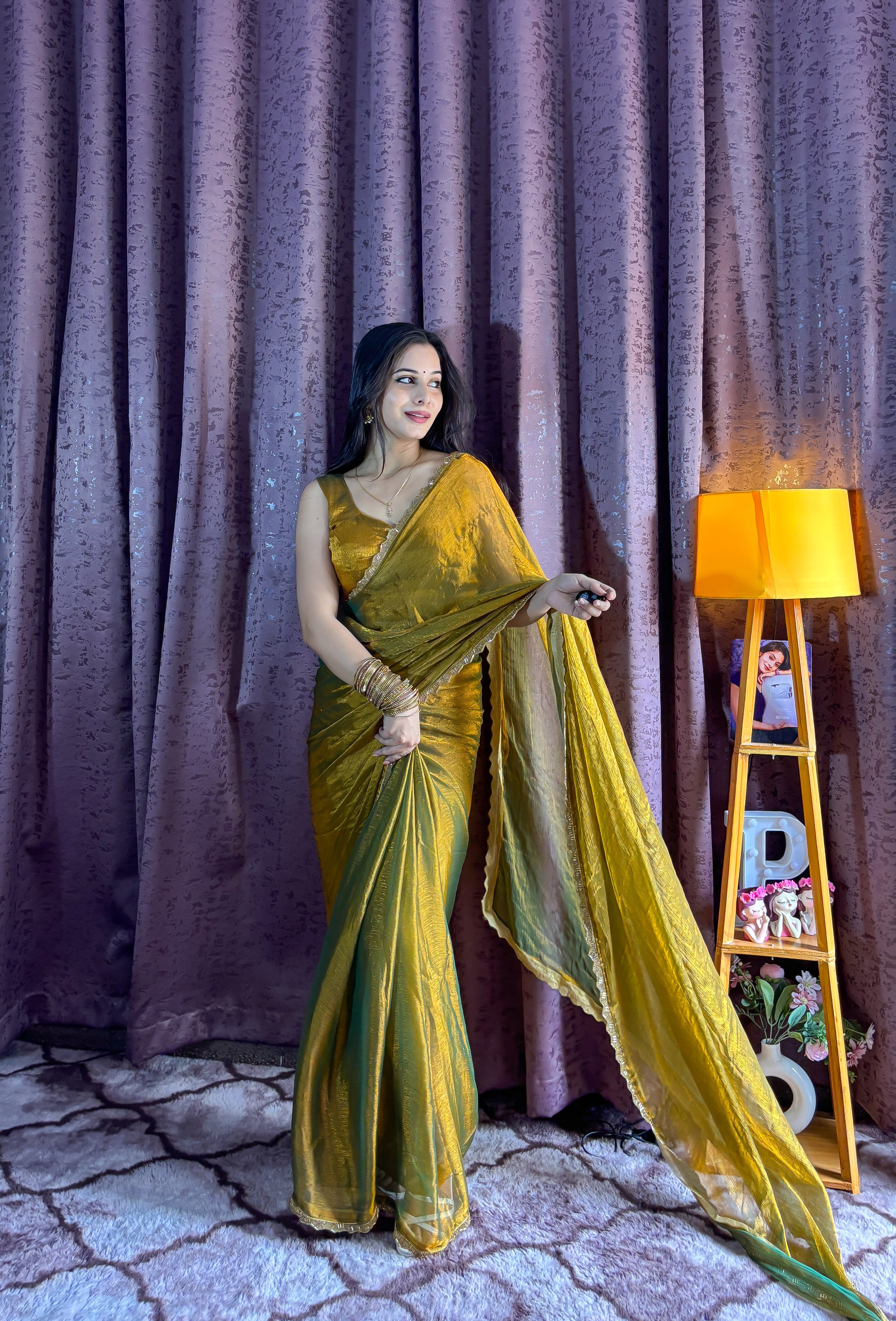 Party Wear Designer Saree With Beads Hand Pipe Work