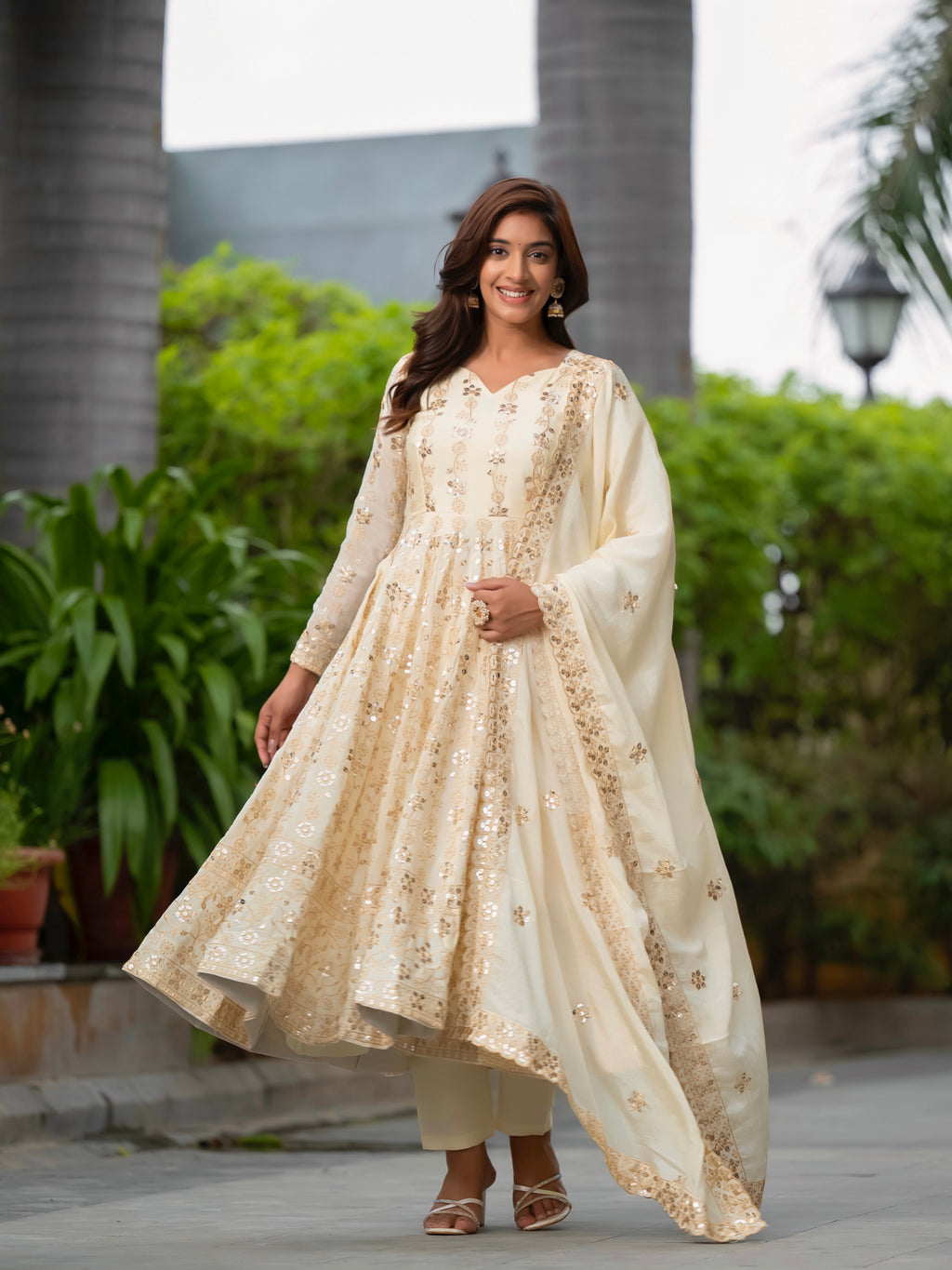 Party Wear Beautiful Anarkali Gown And Pent With Dupatta