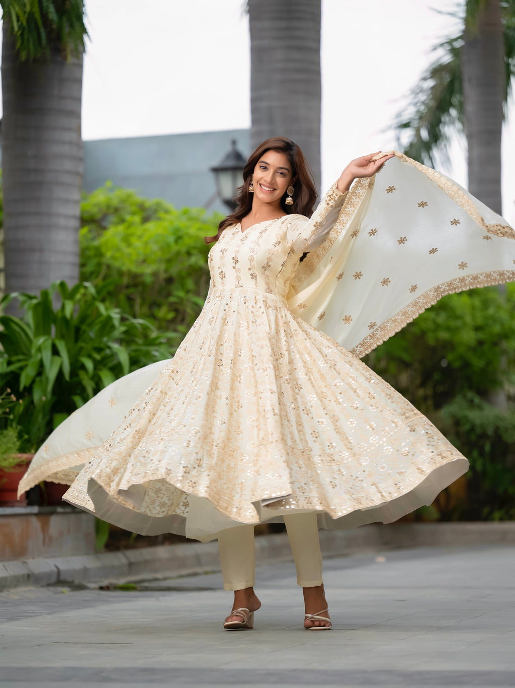 Party Wear Beautiful Anarkali Gown And Pent With Dupatta