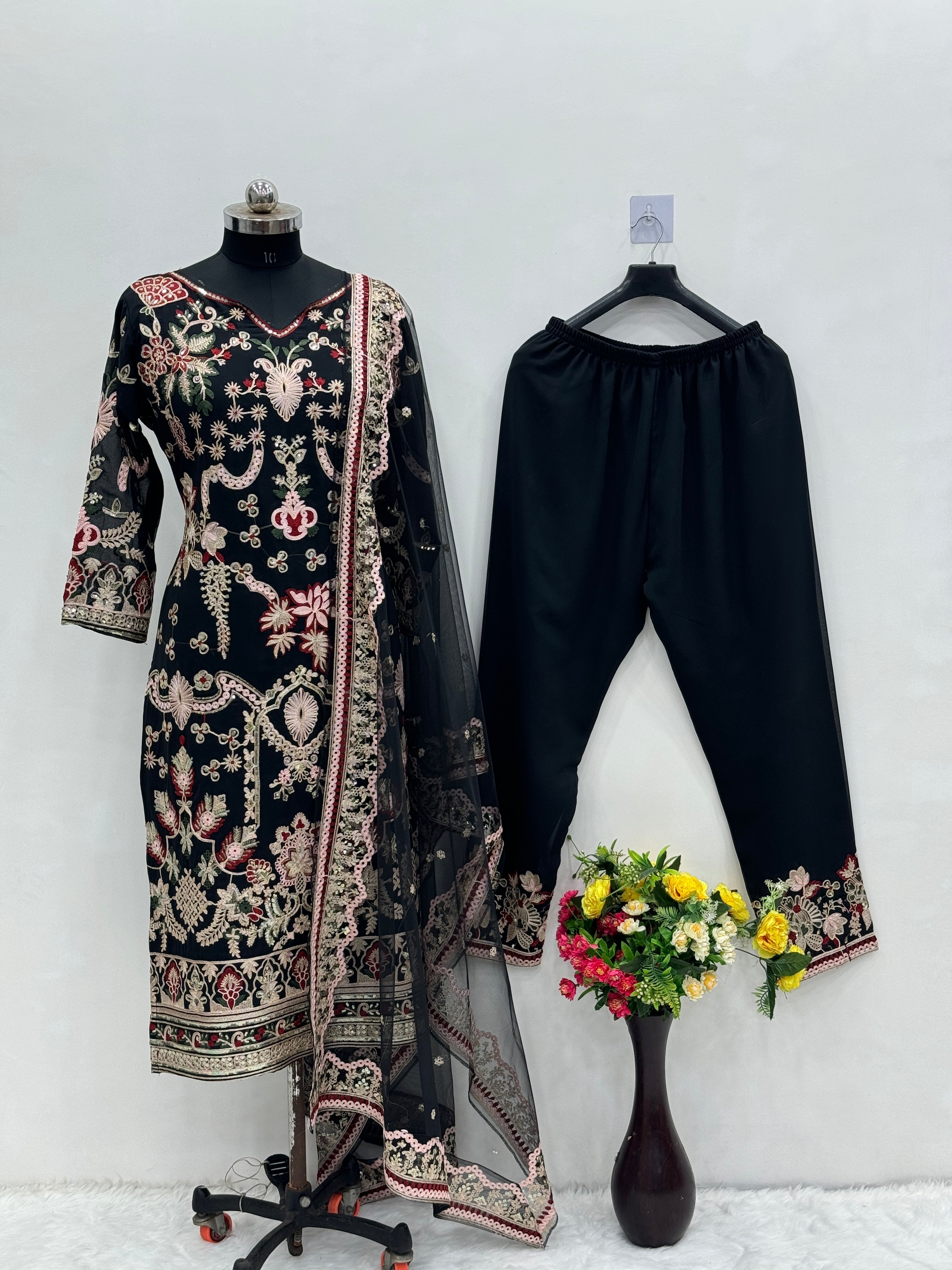 Party Wear Designer Top Pent And Dupatta With Sequence Work
