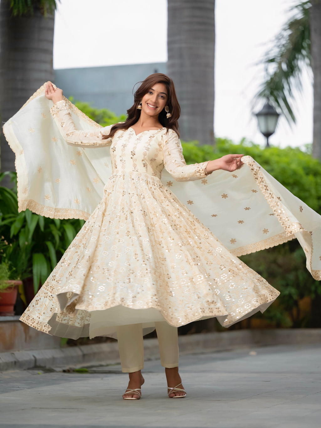 Party Wear Beautiful Anarkali Gown And Pent With Dupatta