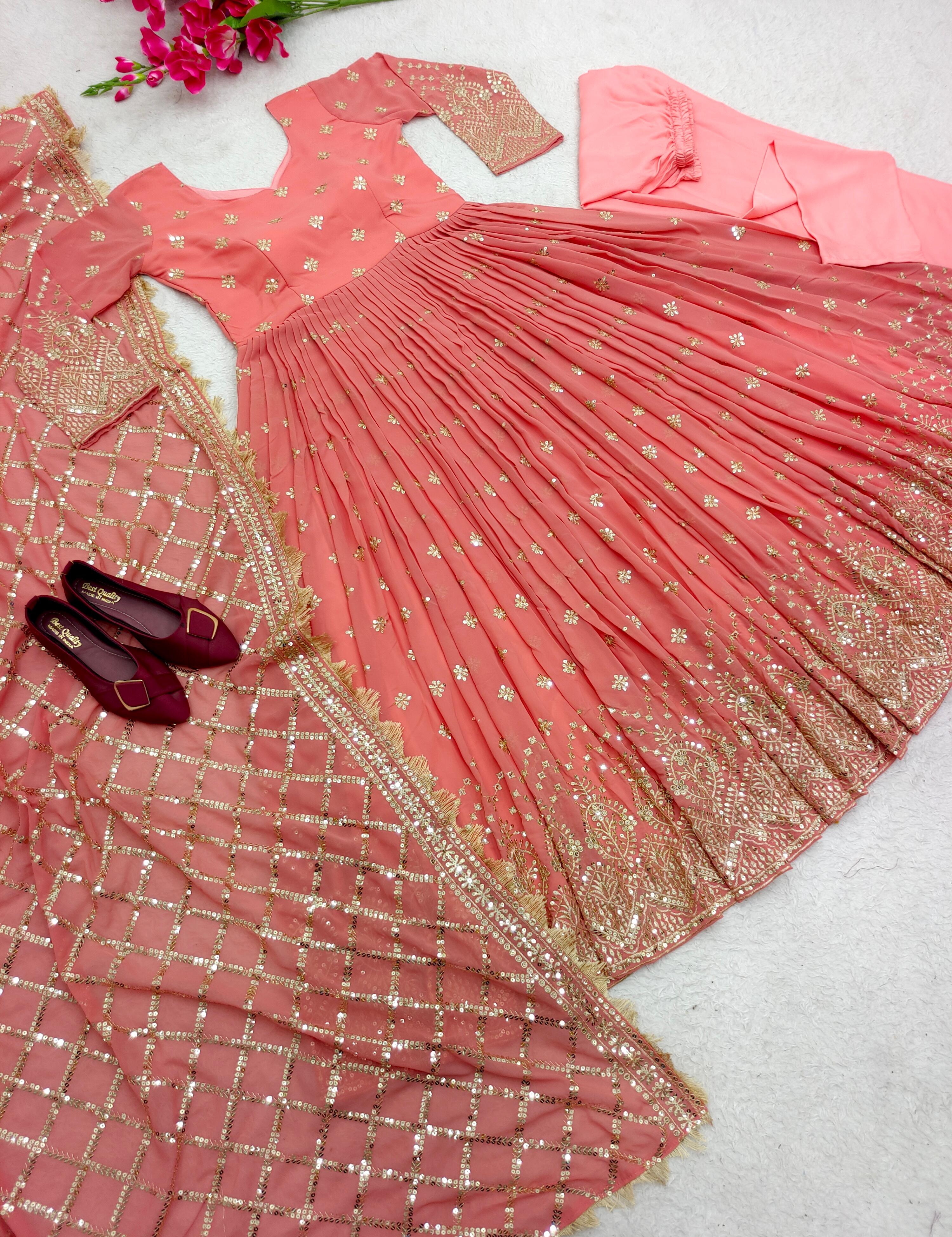 Designer Party Wear Gown With Pent And Dupatta Set