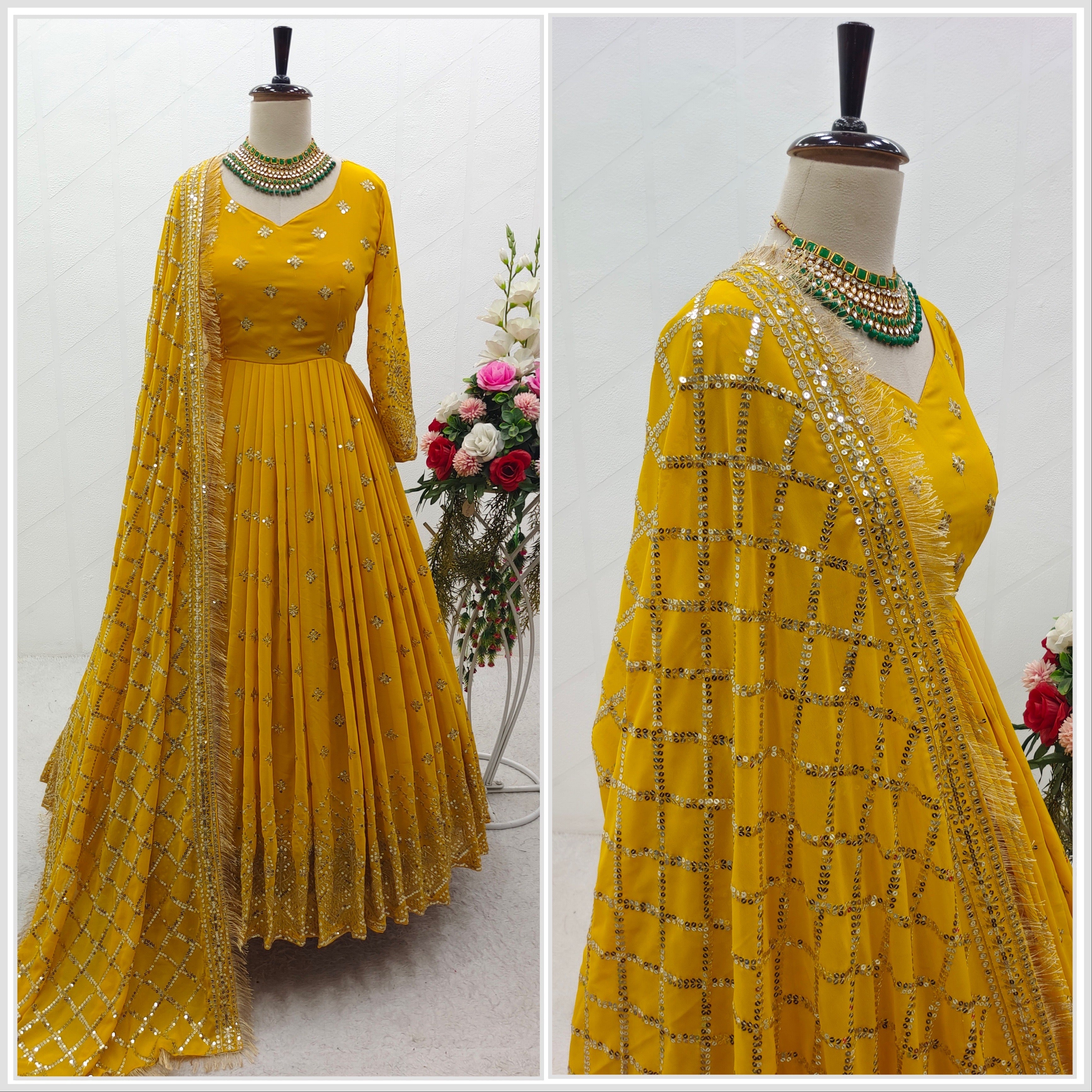 Designer Party Wear Gown With Pent And Dupatta Set