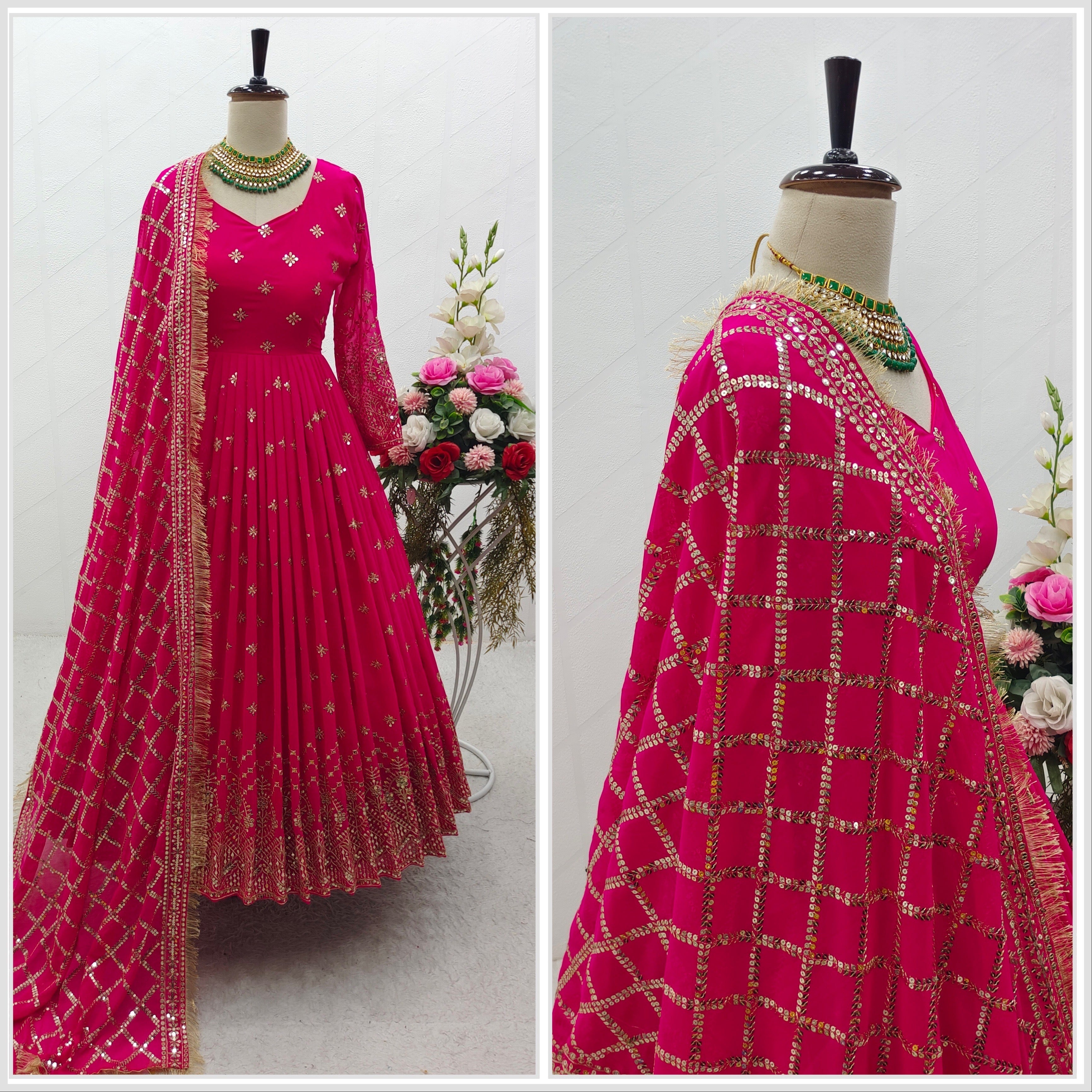 Designer Party Wear Gown With Pent And Dupatta Set