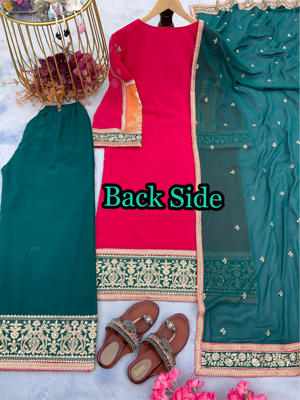 Designer Party Wear Look Top Plazzo & Dupatta Set