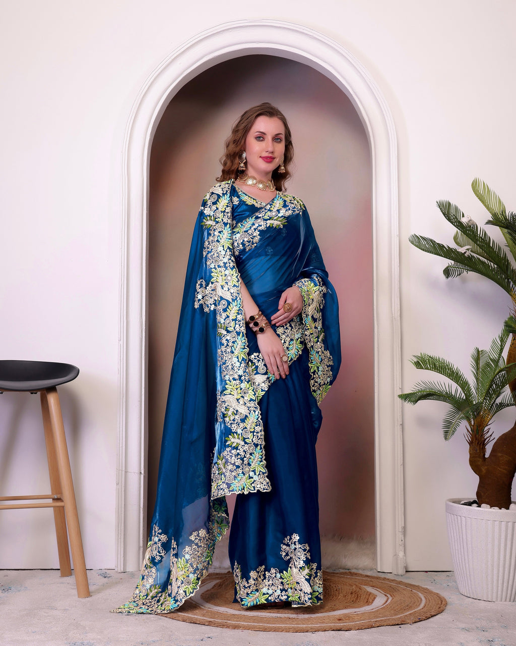 Party Wear Designer Saree With Embroidery Work