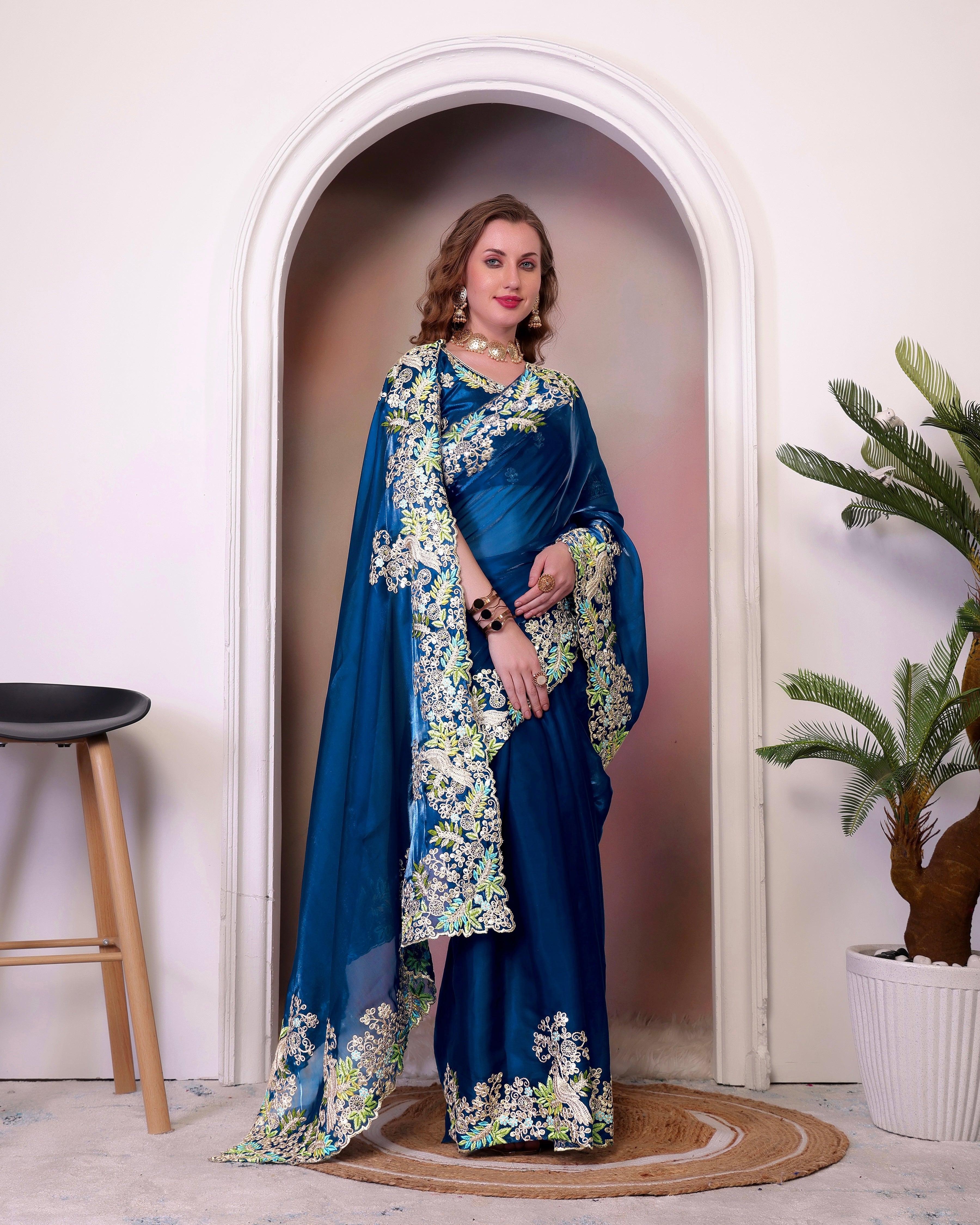 Party Wear Designer Saree With Embroidery Work