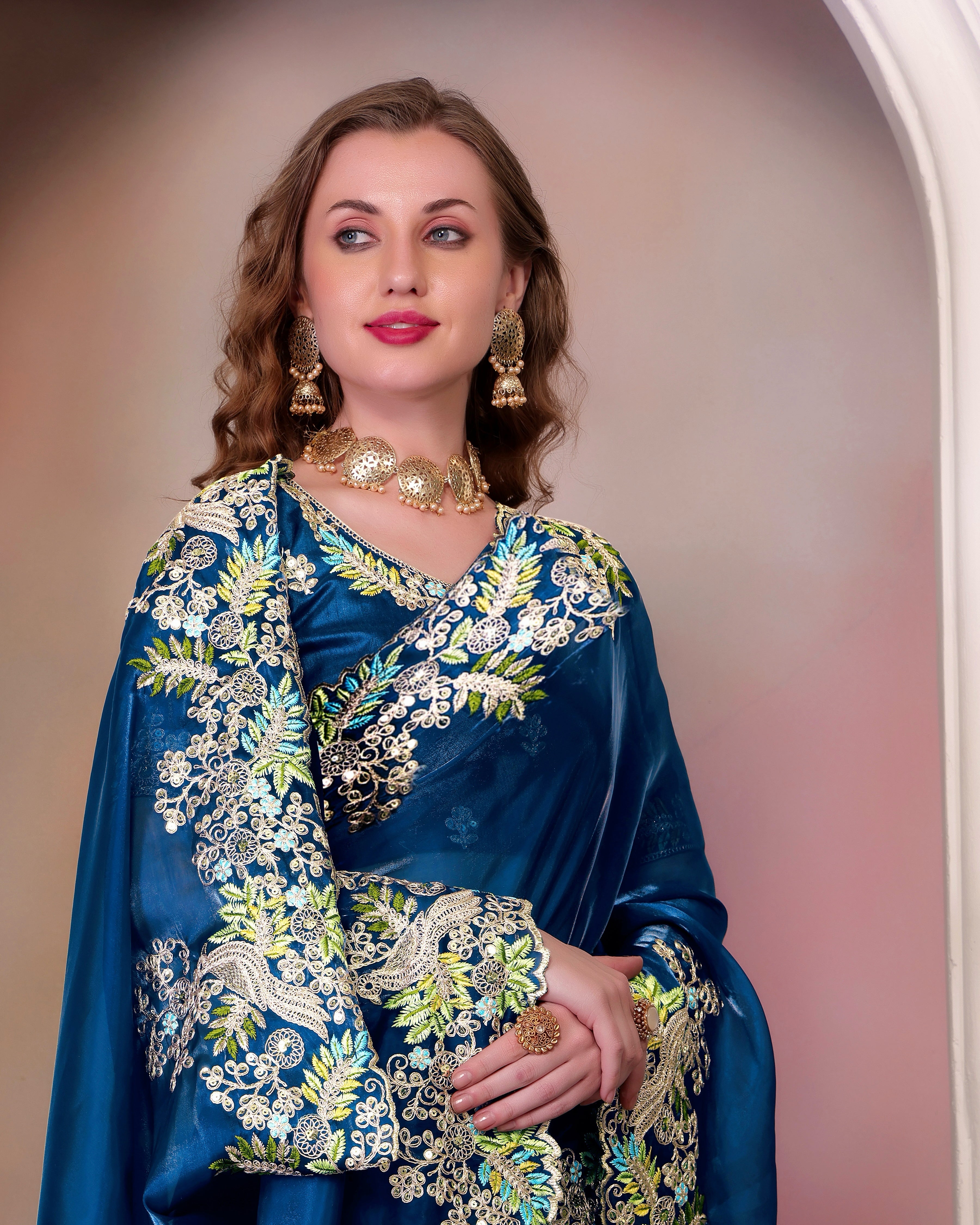 Party Wear Designer Saree With Embroidery Work