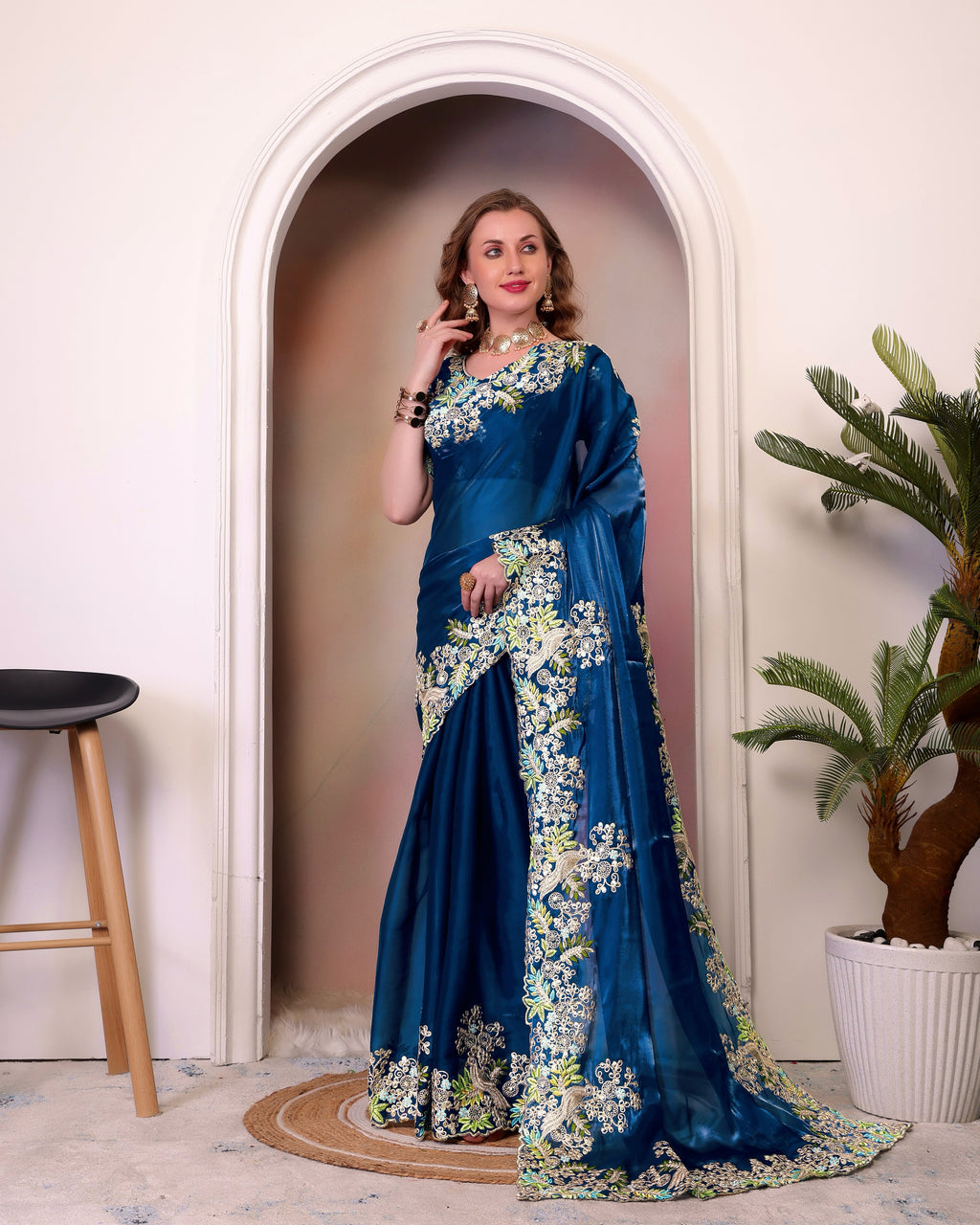 Party Wear Designer Saree With Embroidery Work