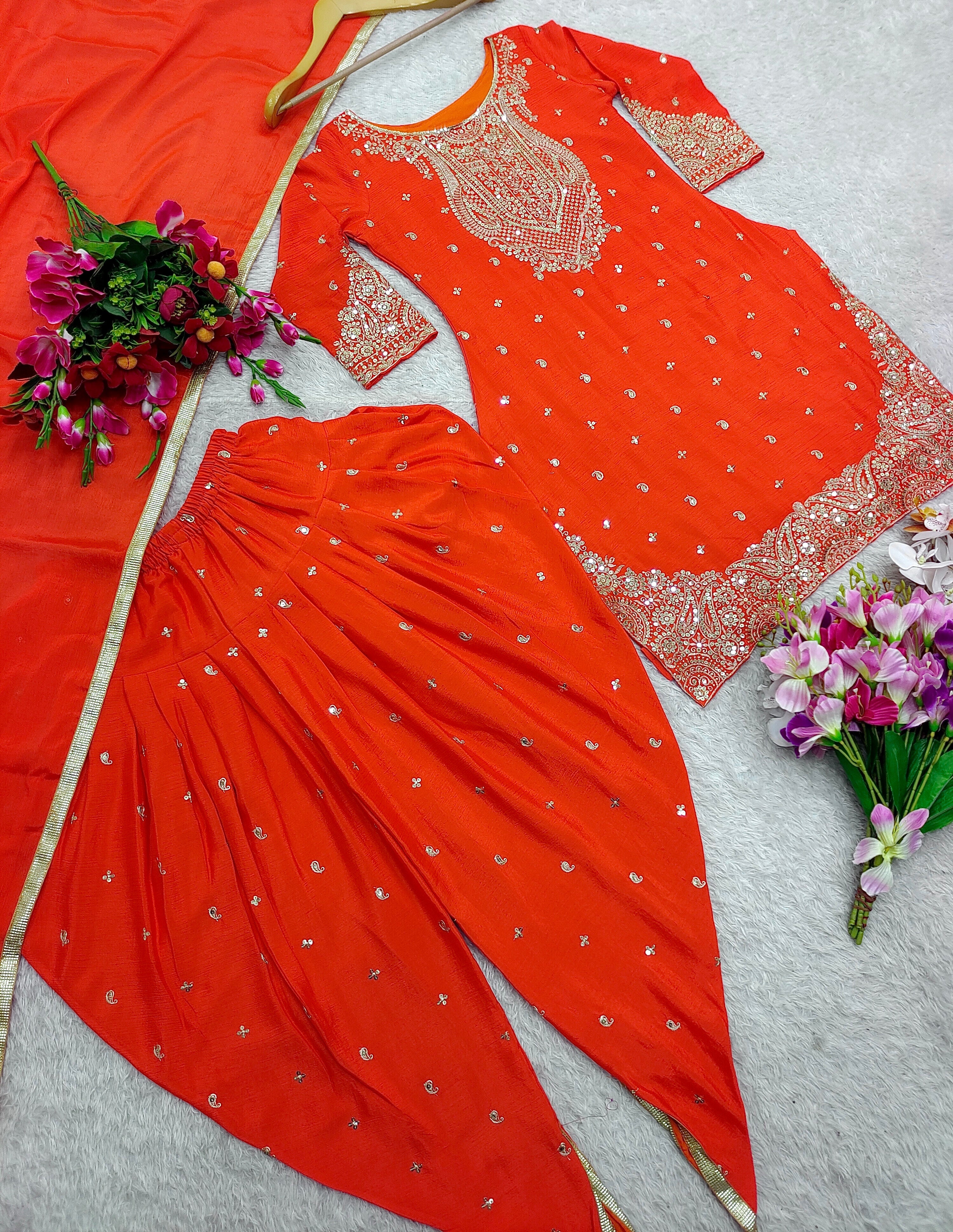 डिज़ाइनर पार्टी वियर टॉप-धोती और दुपट्टा