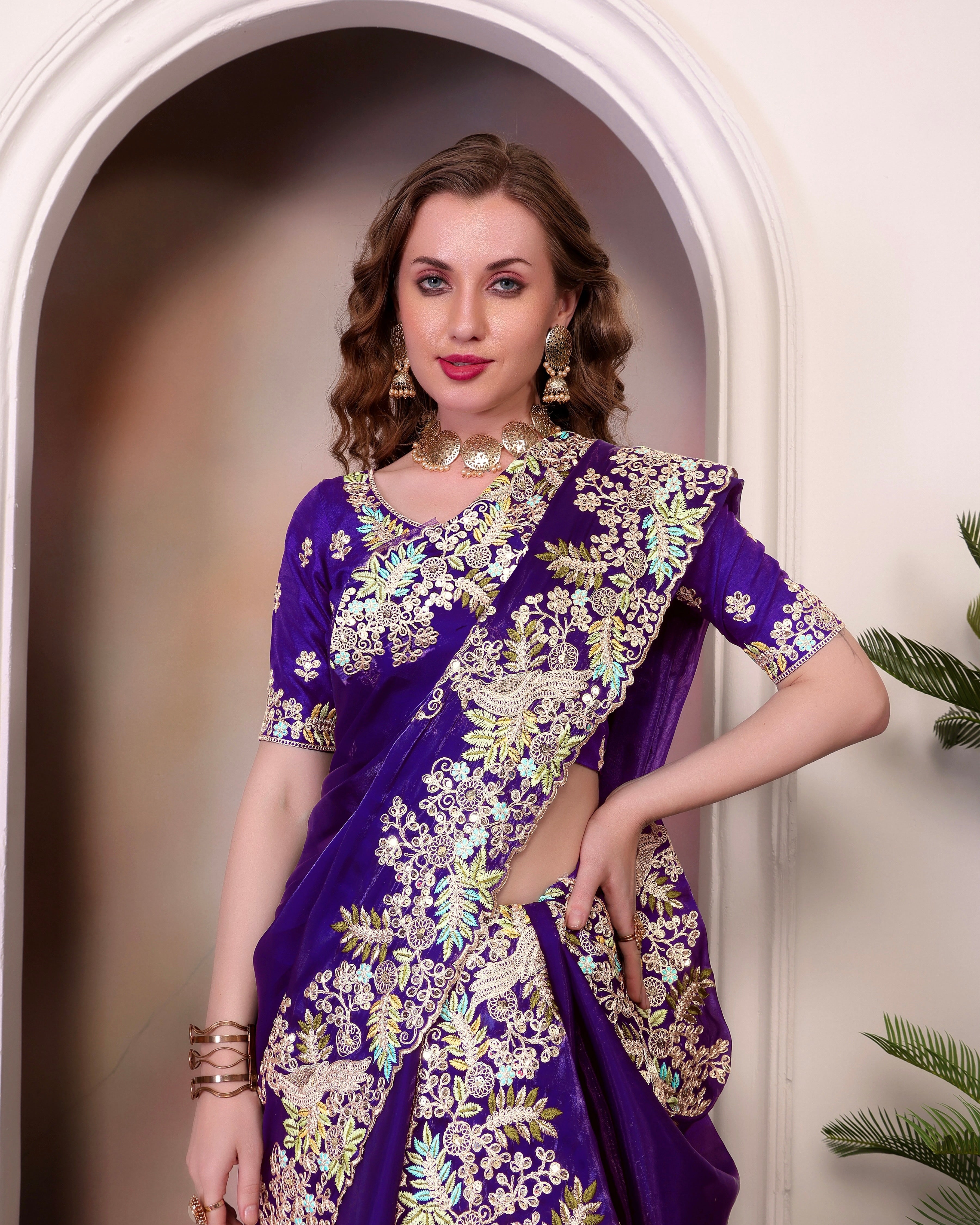 Party Wear Designer Saree With Embroidery Work