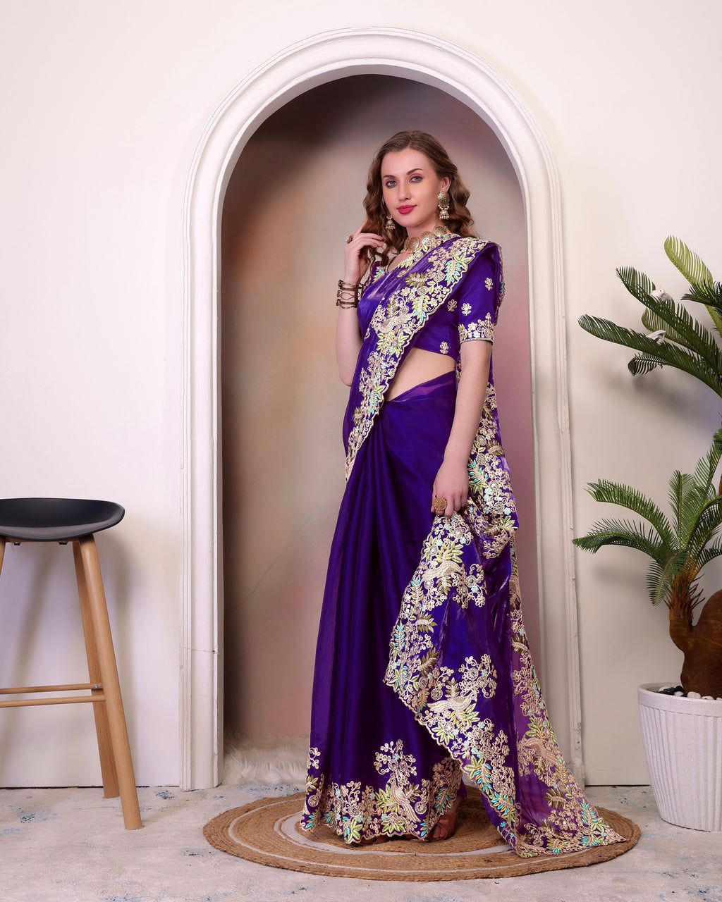 Party Wear Designer Saree With Embroidery Work