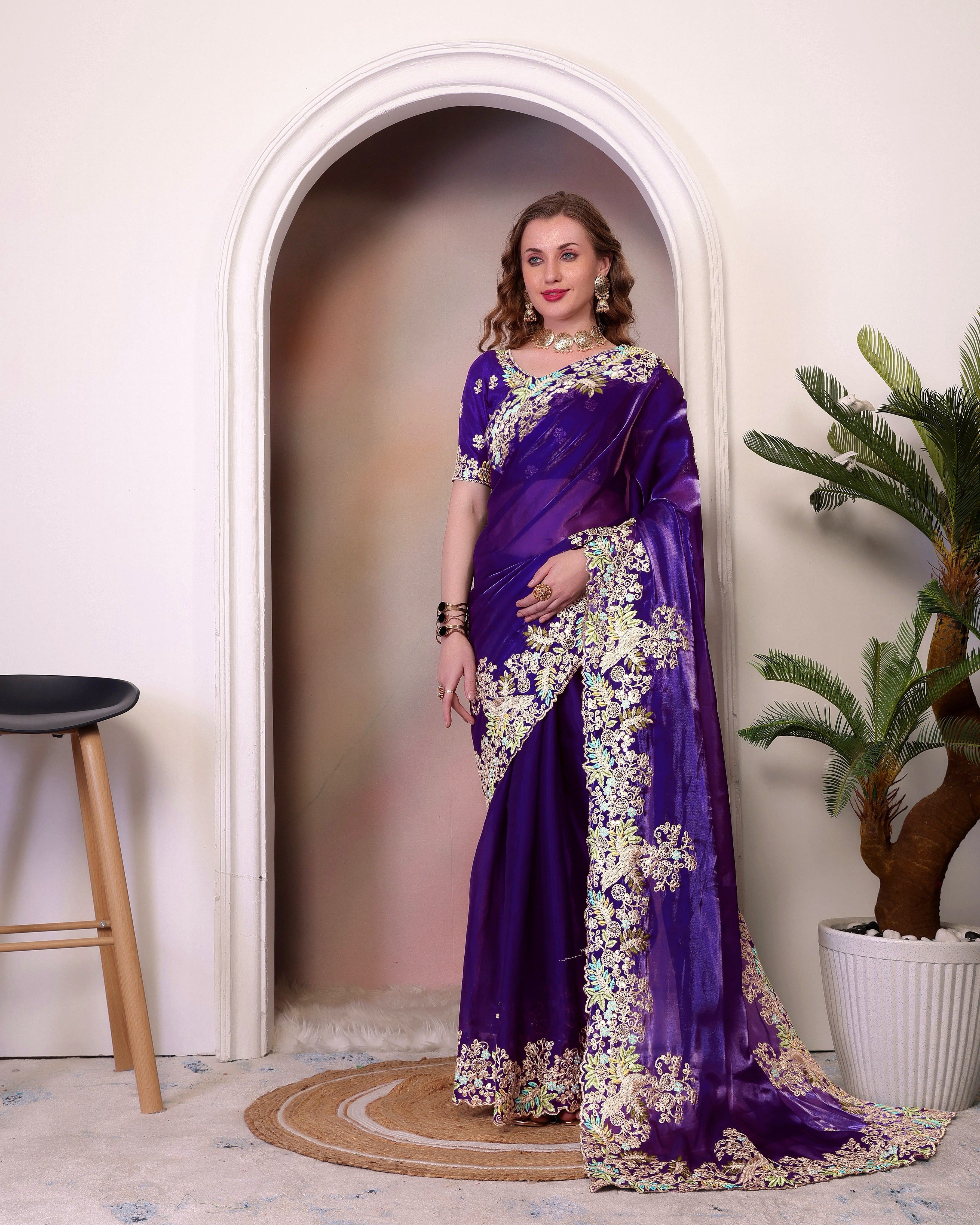 Party Wear Designer Saree With Embroidery Work