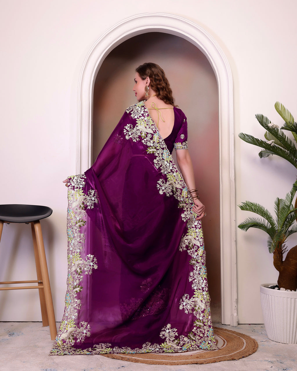 Party Wear Designer Saree With Embroidery Work