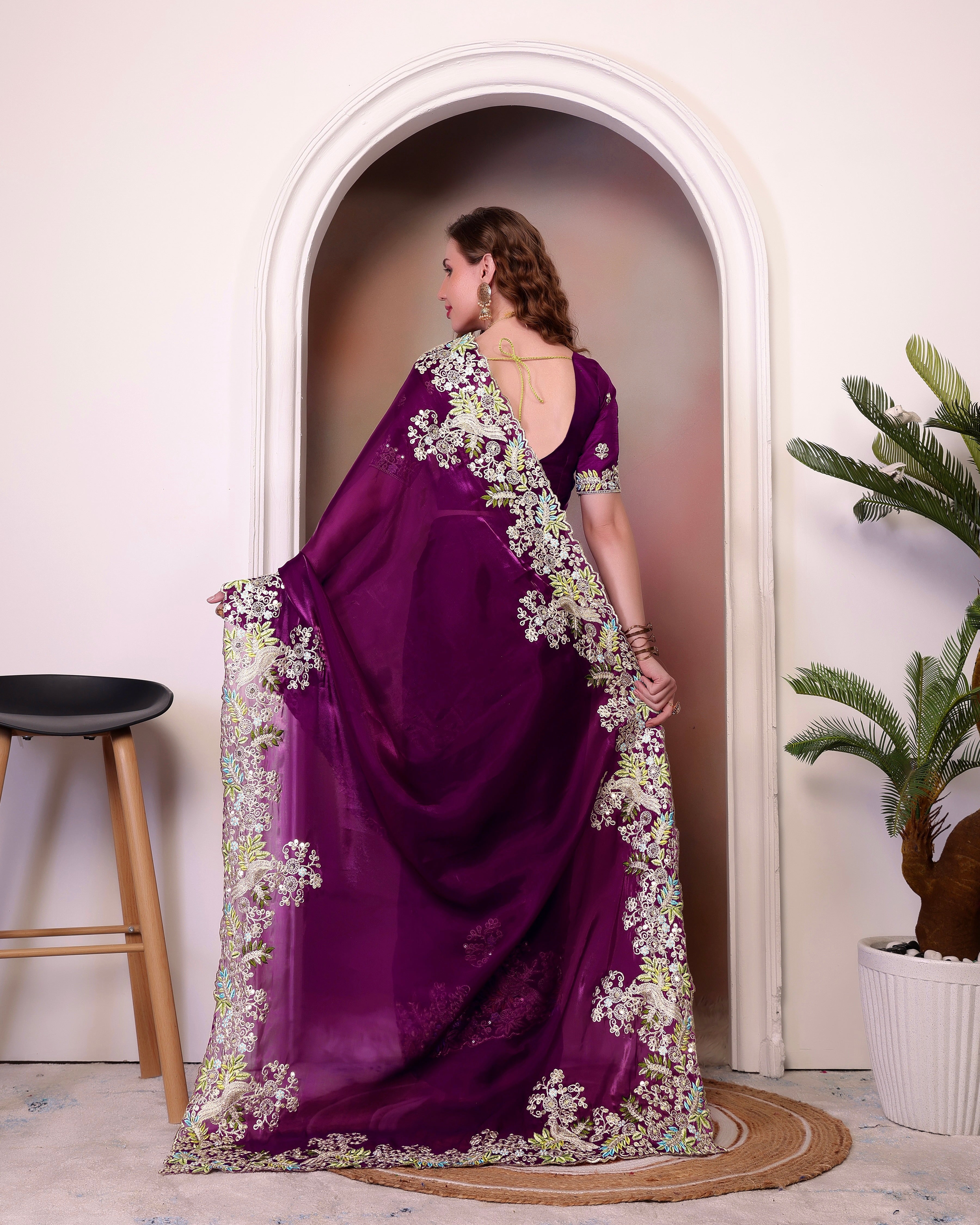 Party Wear Designer Saree With Embroidery Work
