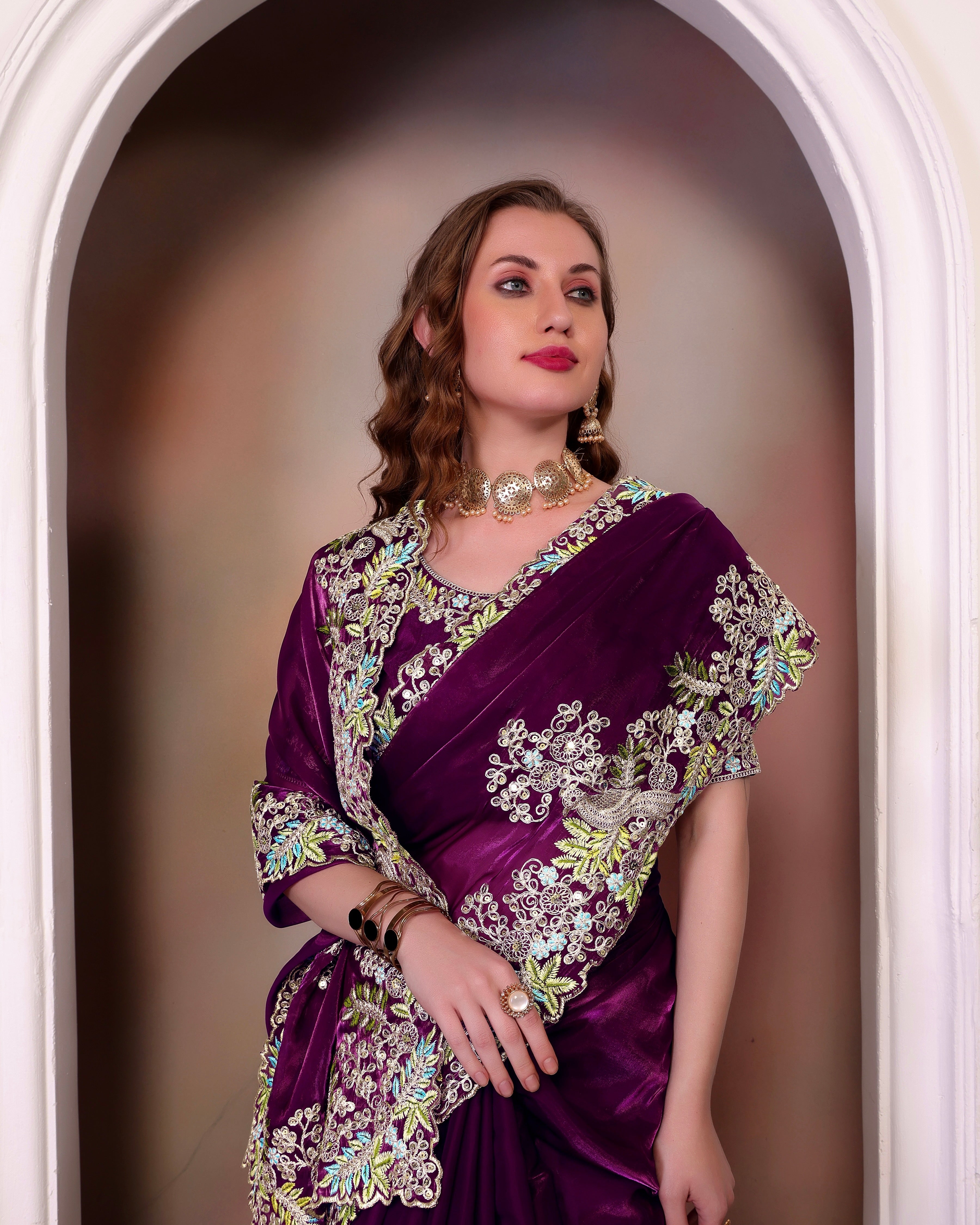 Party Wear Designer Saree With Embroidery Work
