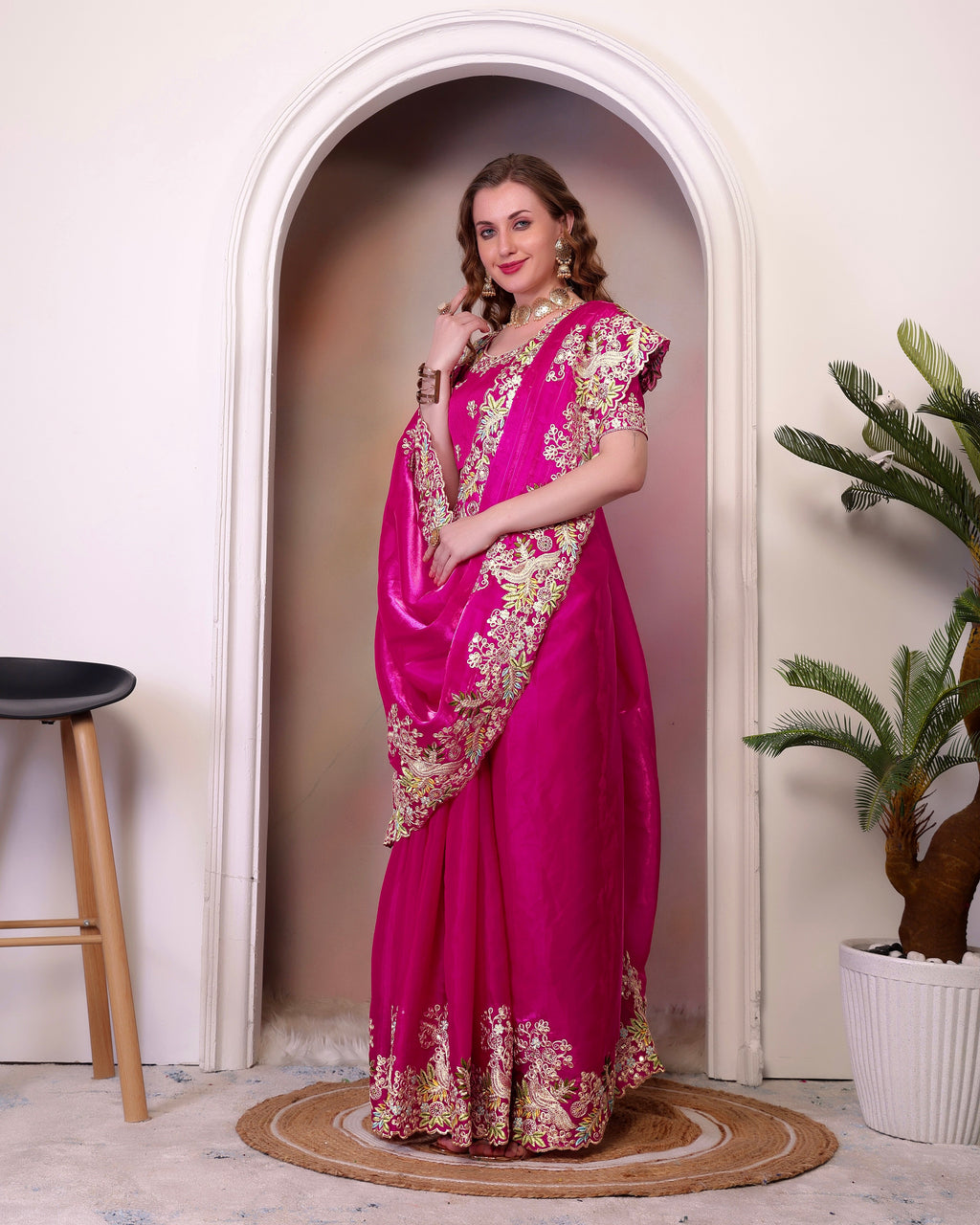 Party Wear Designer Saree With Embroidery Work