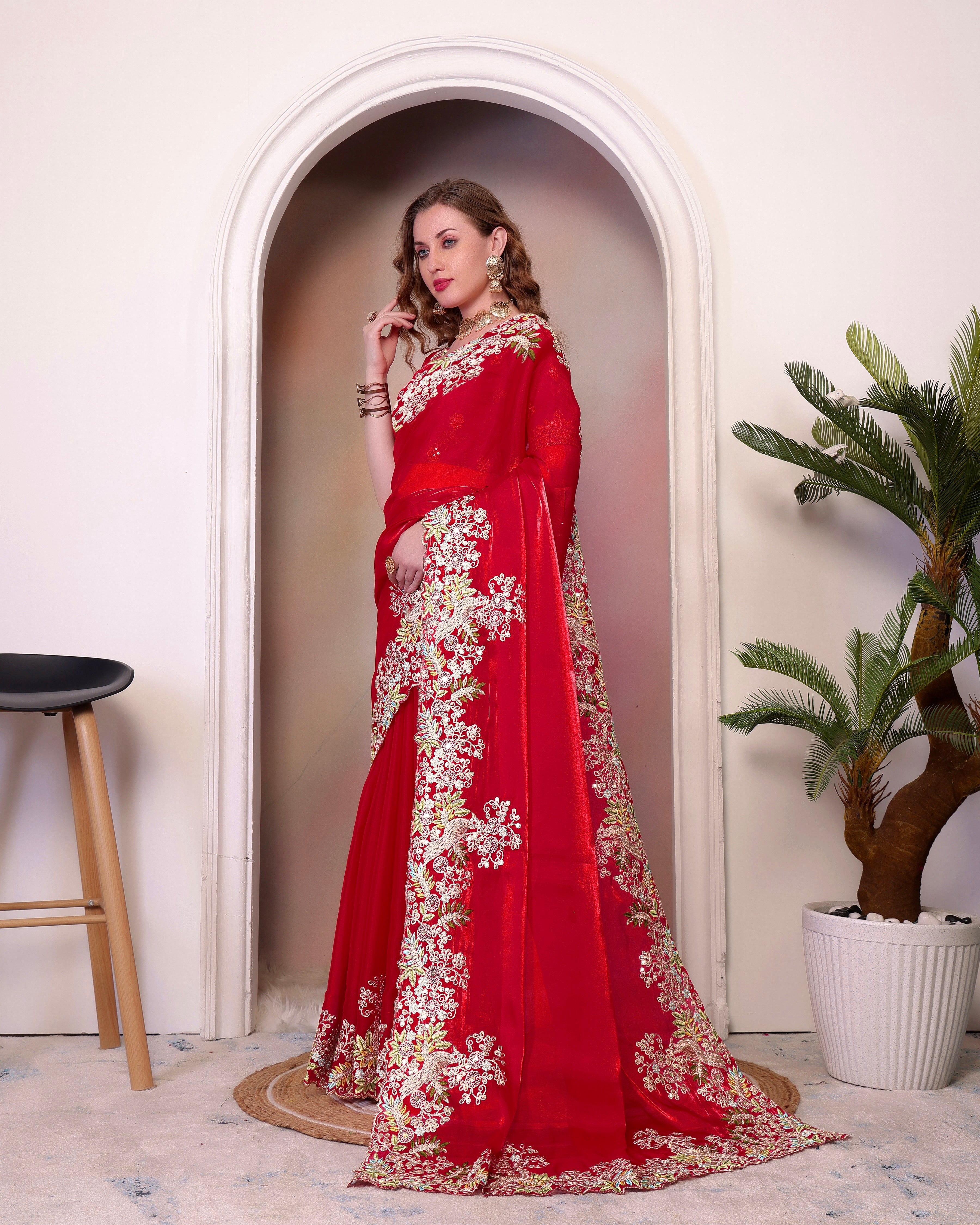 Party Wear Designer Saree With Embroidery Work