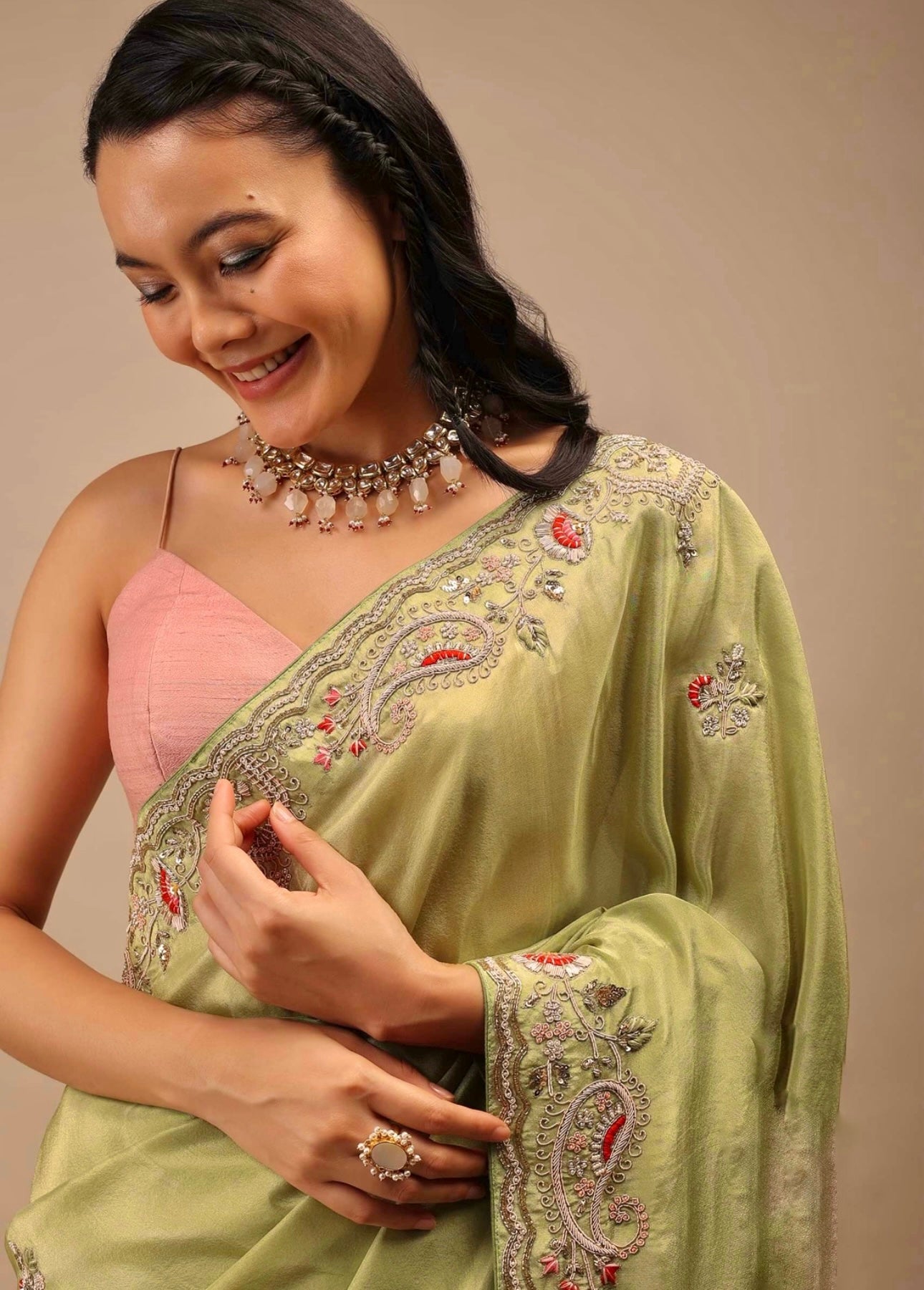 Party Wear Saree With Embroidery Codding Multi Treads & Sequins Work