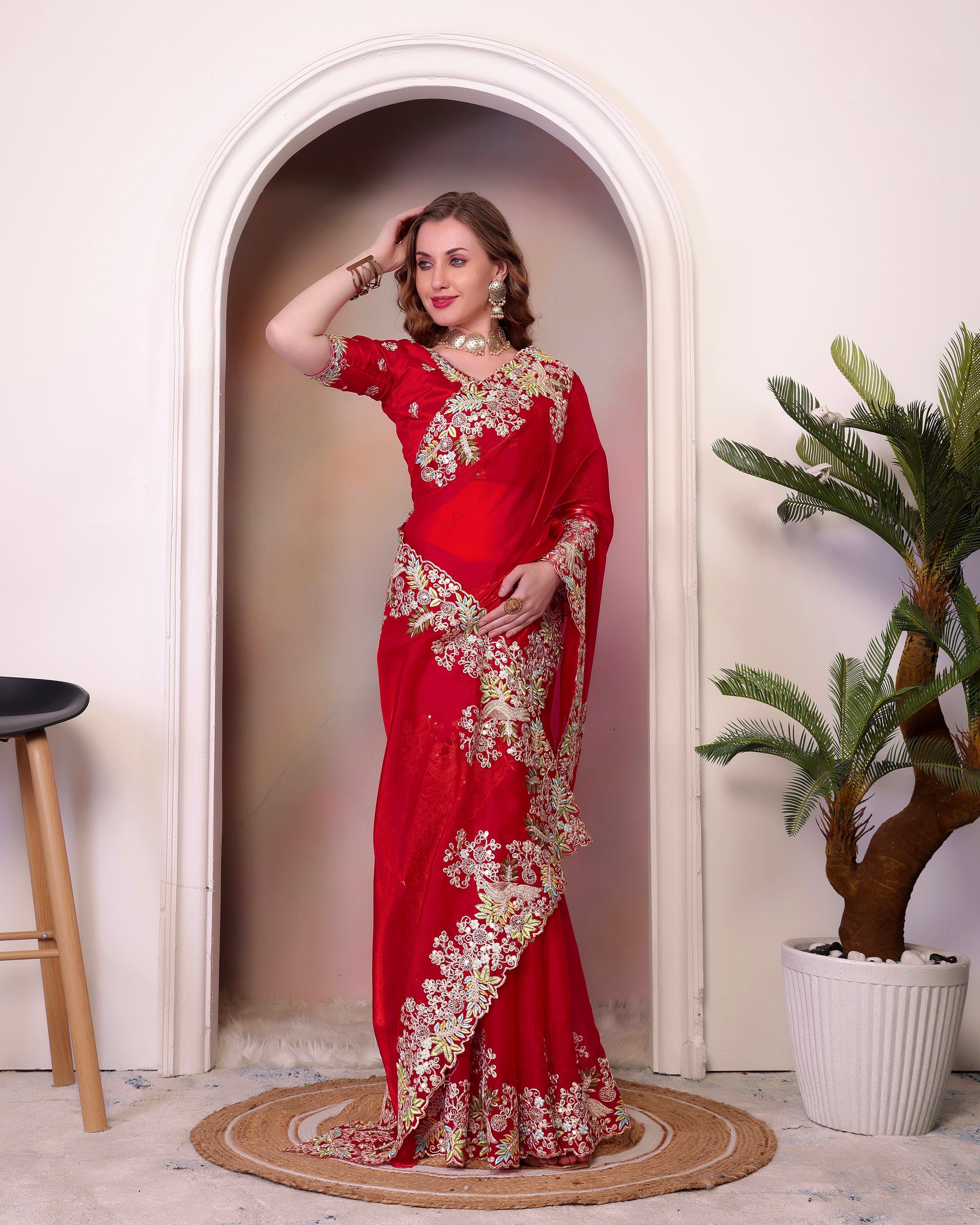 Party Wear Designer Saree With Embroidery Work