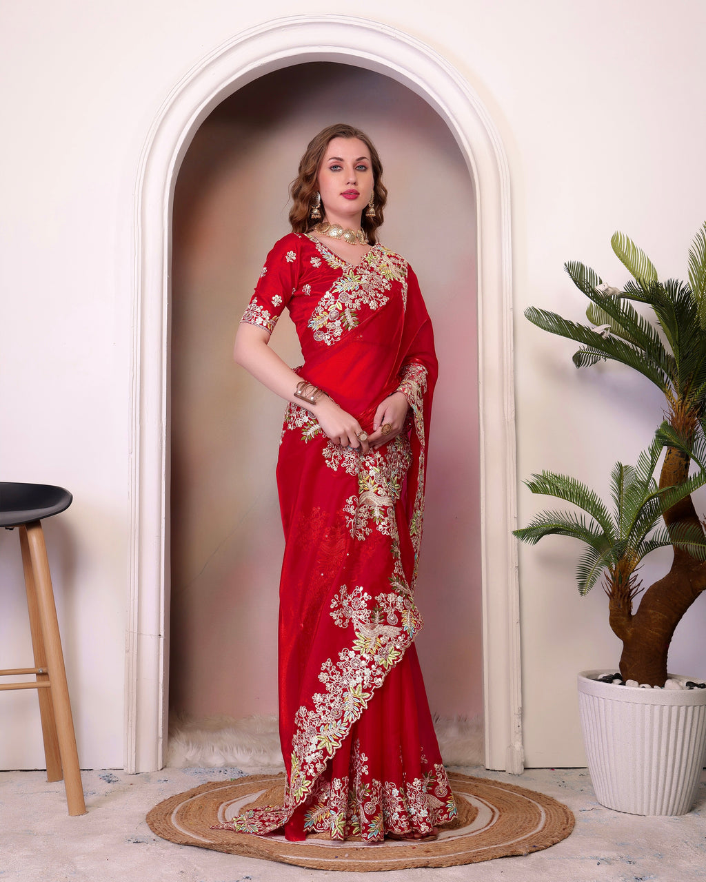 Party Wear Designer Saree With Embroidery Work