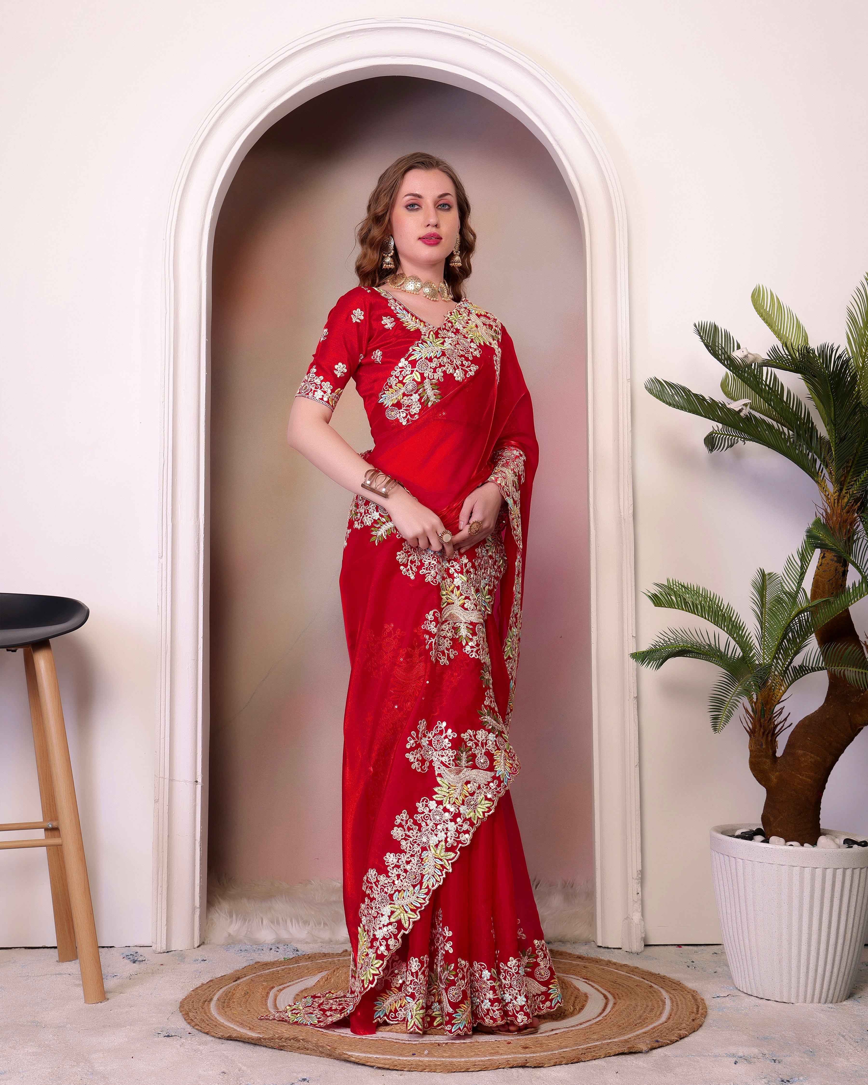 Party Wear Designer Saree With Embroidery Work