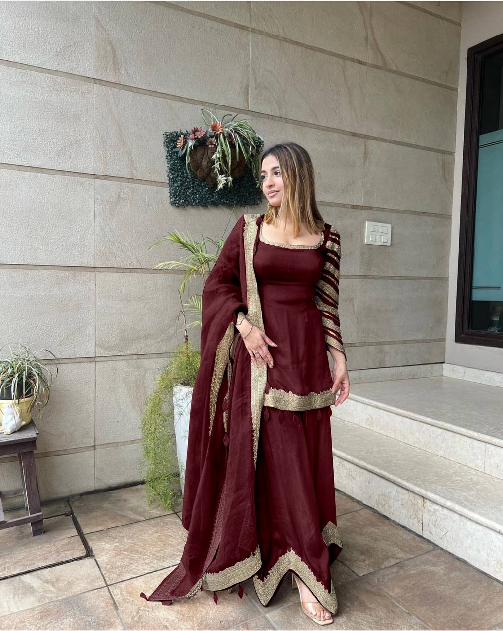 Designer Party Wear Look New Sharara Palzo With Heavy Embroidery