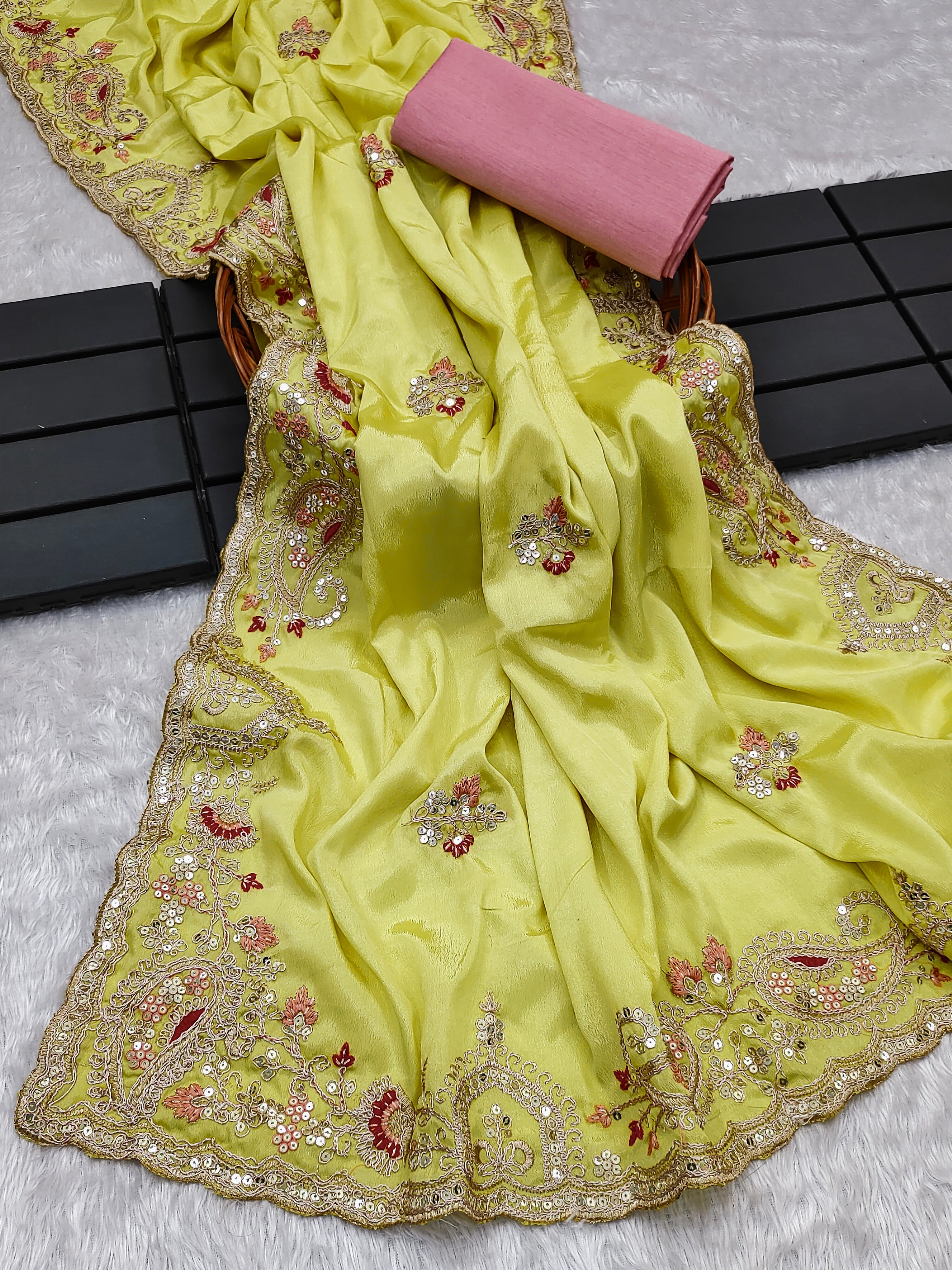 Party Wear Saree With Embroidery Codding Multi Treads & Sequins Work