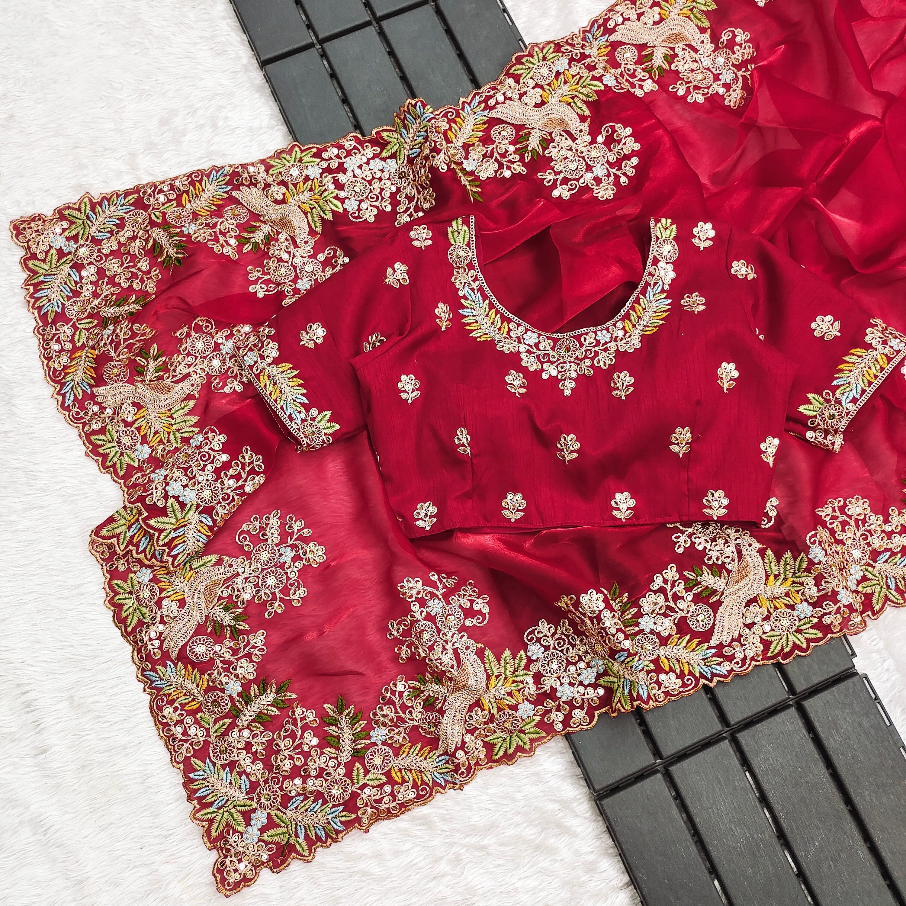 Party Wear Designer Saree With Embroidery Work