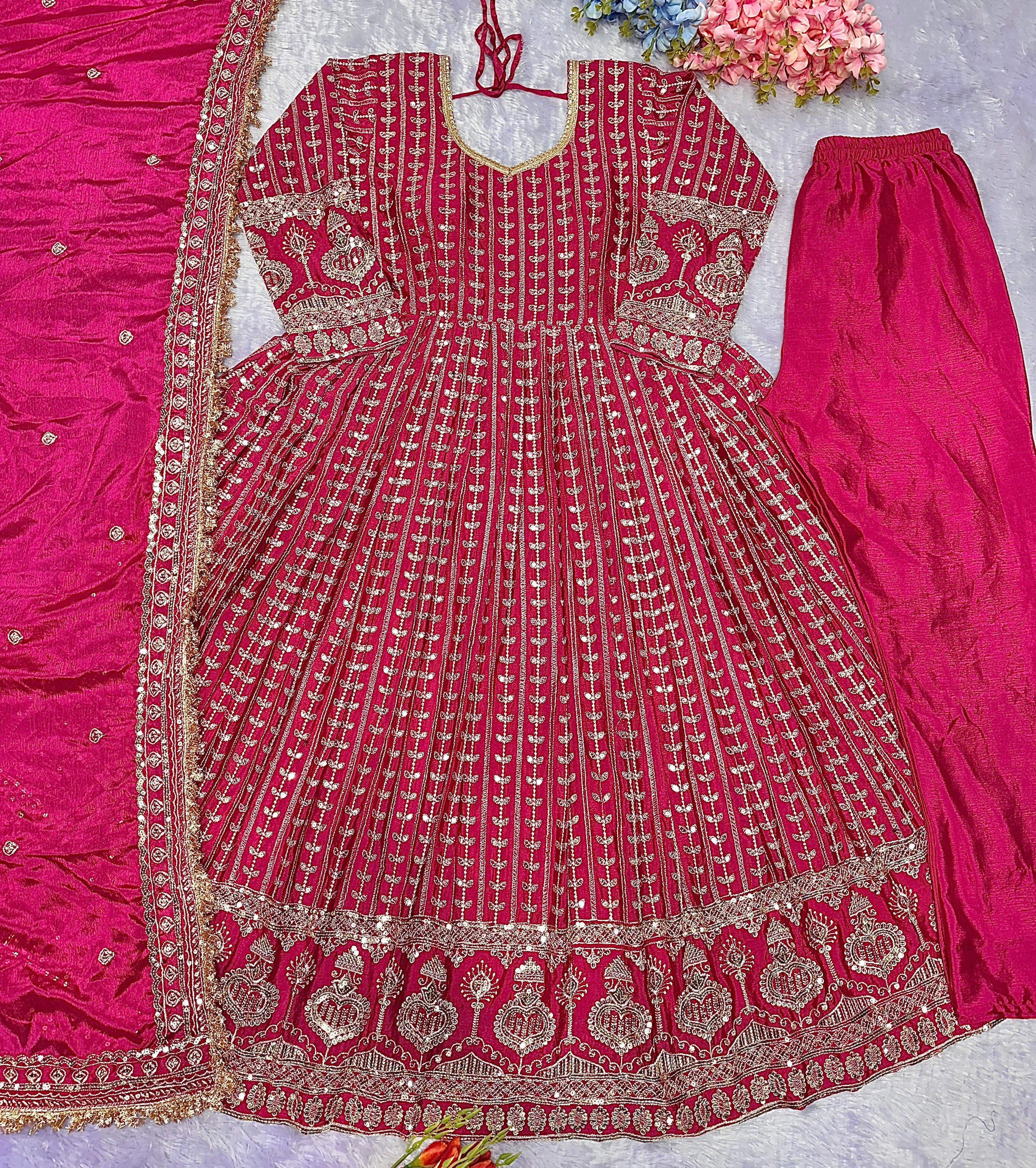 Designer Party Wear Look Anarkali Gown, Pent And Dupatta