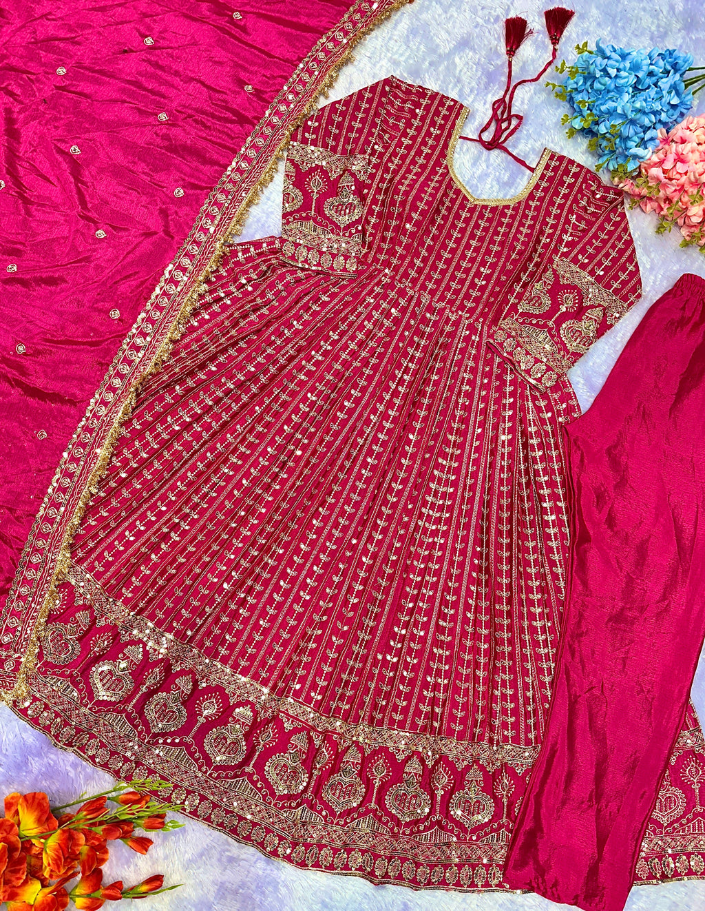 Designer Party Wear Look Anarkali Gown, Pent And Dupatta