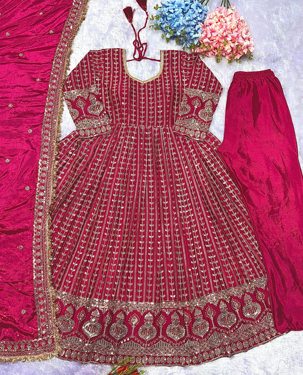 Designer Party Wear Look Anarkali Gown, Pent And Dupatta