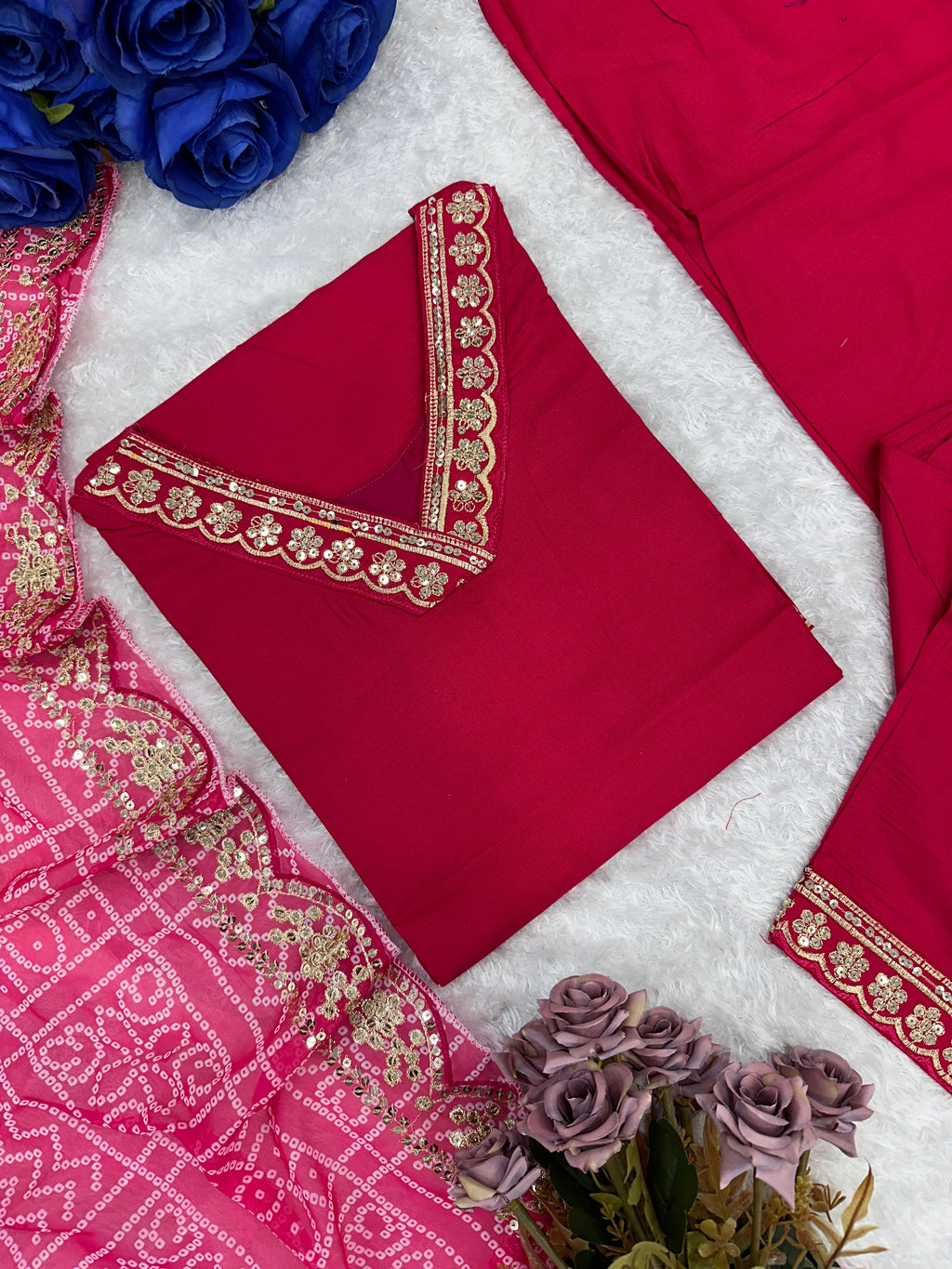 डिज़ाइनर पार्टी वियर लुक टॉप पेंट और दुपट्टा