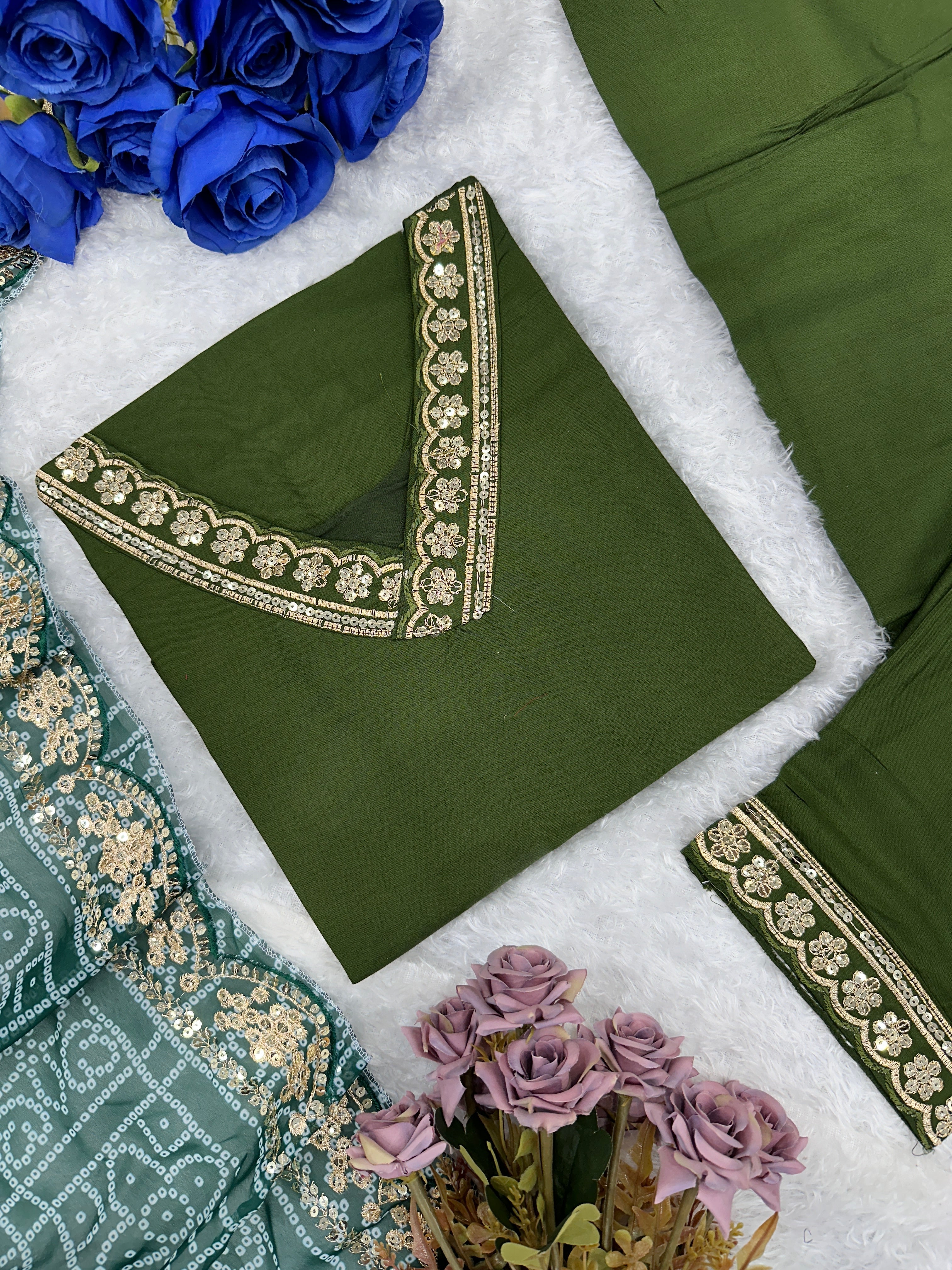 डिज़ाइनर पार्टी वियर लुक टॉप पेंट और दुपट्टा