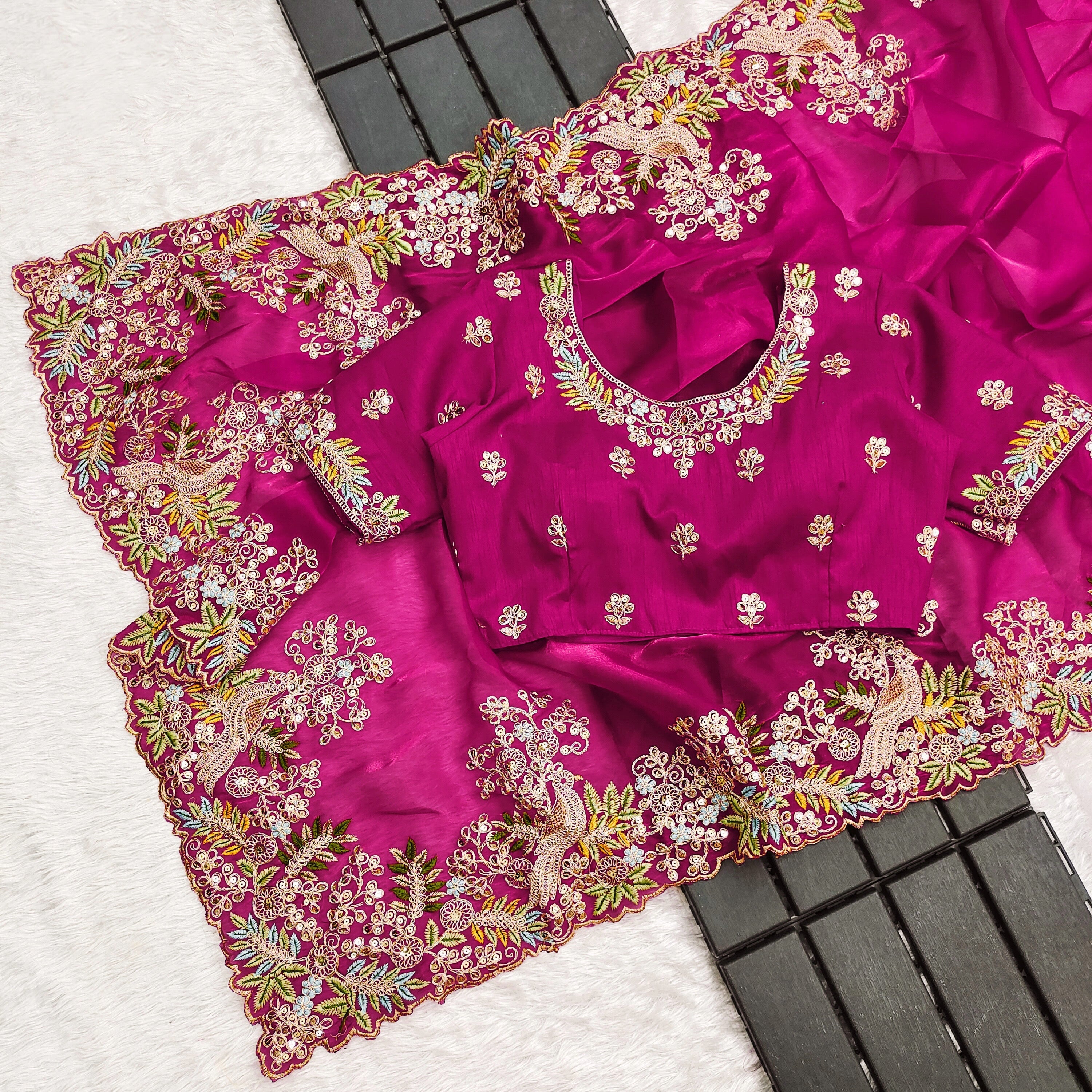 Party Wear Designer Saree With Embroidery Work