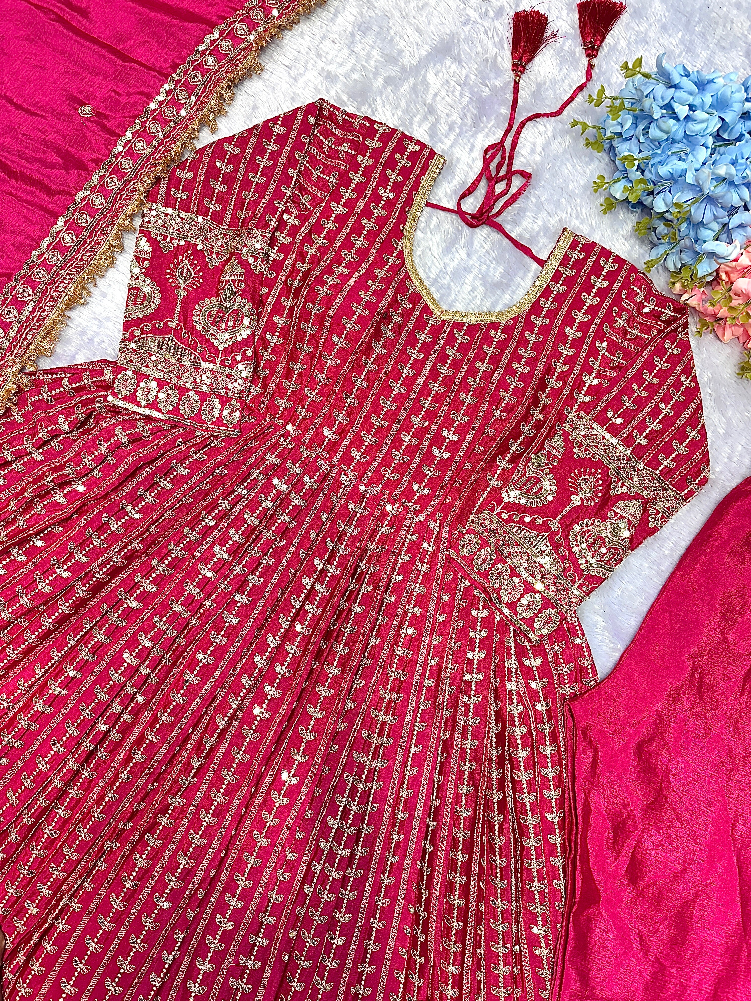 Designer Party Wear Look Anarkali Gown, Pent And Dupatta