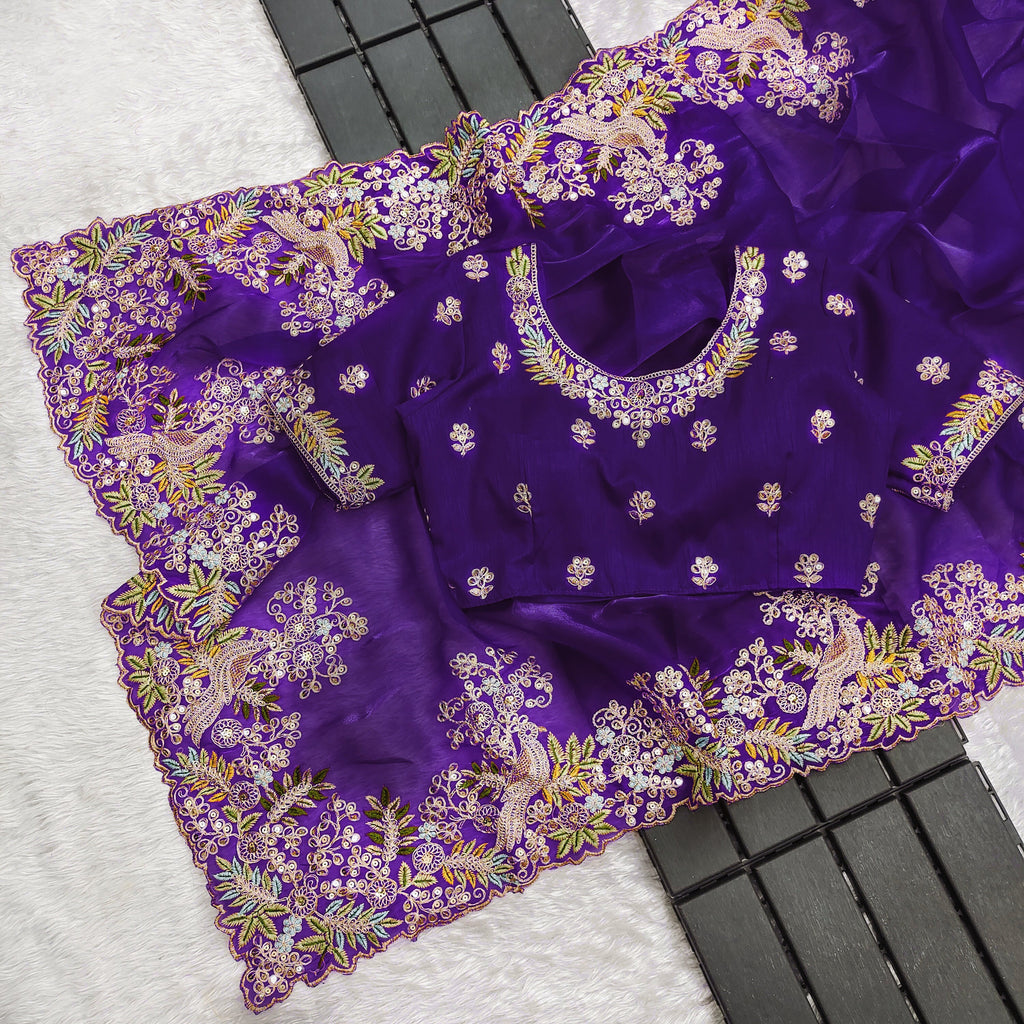 Party Wear Designer Saree With Embroidery Work