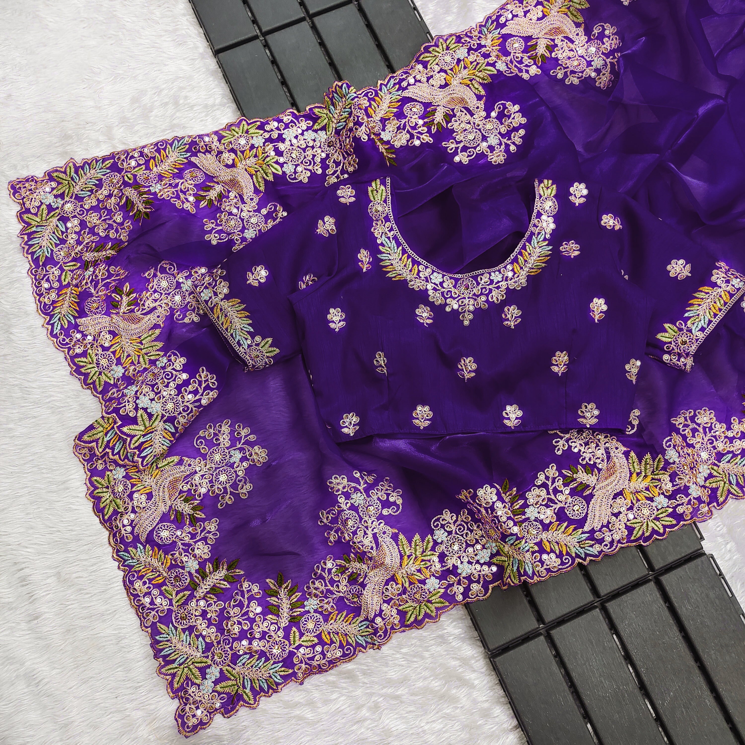 Party Wear Designer Saree With Embroidery Work