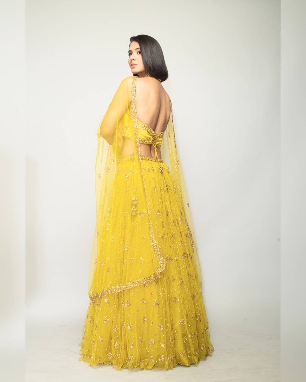 सीक्वेंस और ज़री वर्क के साथ पार्टी वियर खूबसूरत लहंगा चोली