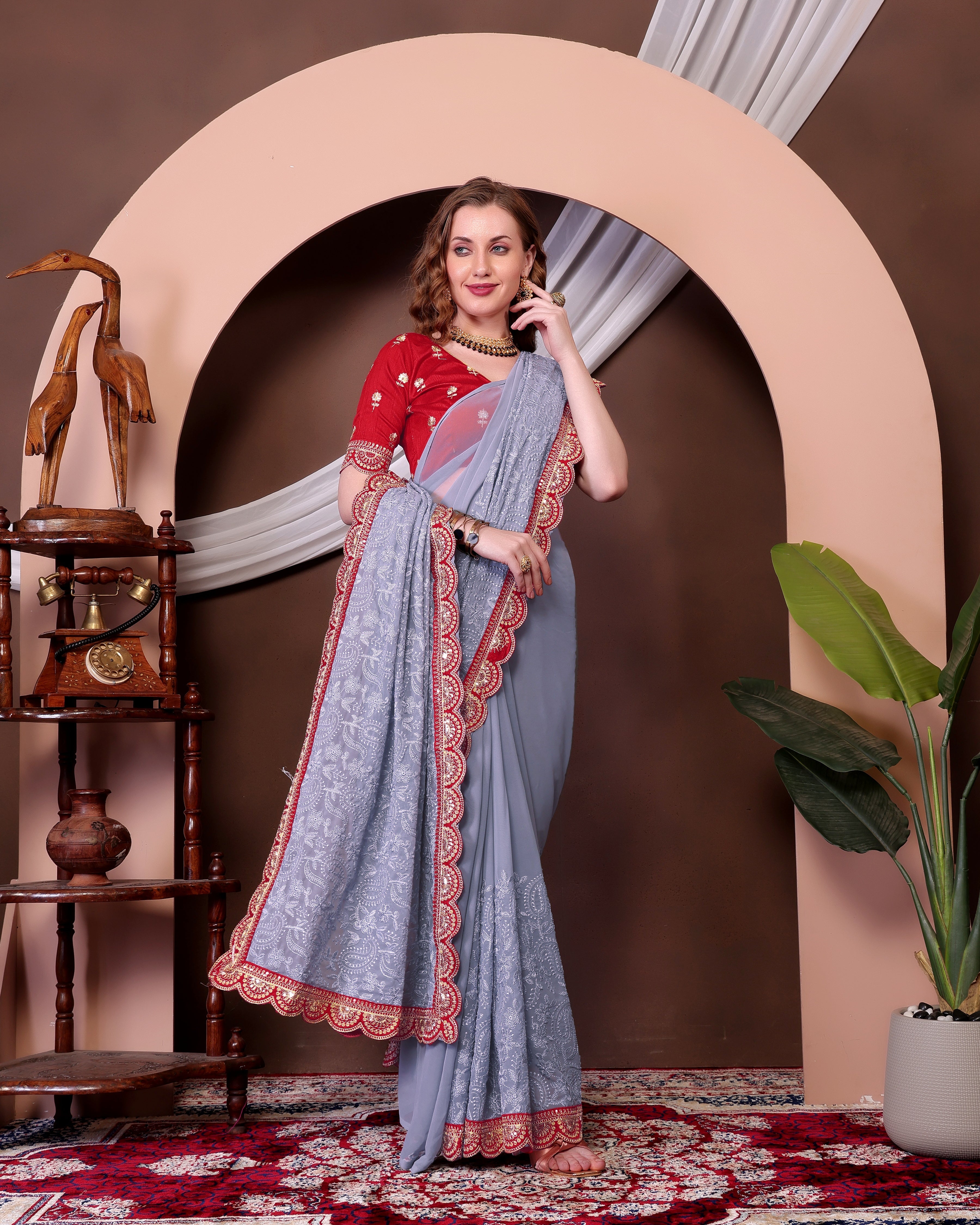 Party Wear Beautiful Saree With Embroidery Sequins Work
