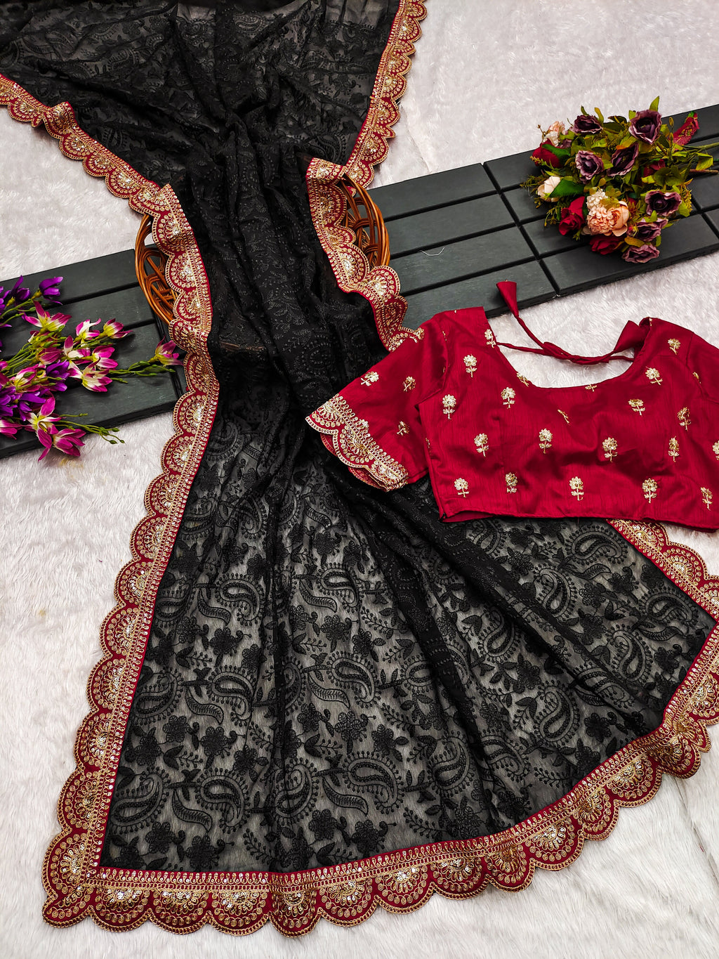 Party Wear Beautiful Saree With Embroidery Sequins Work