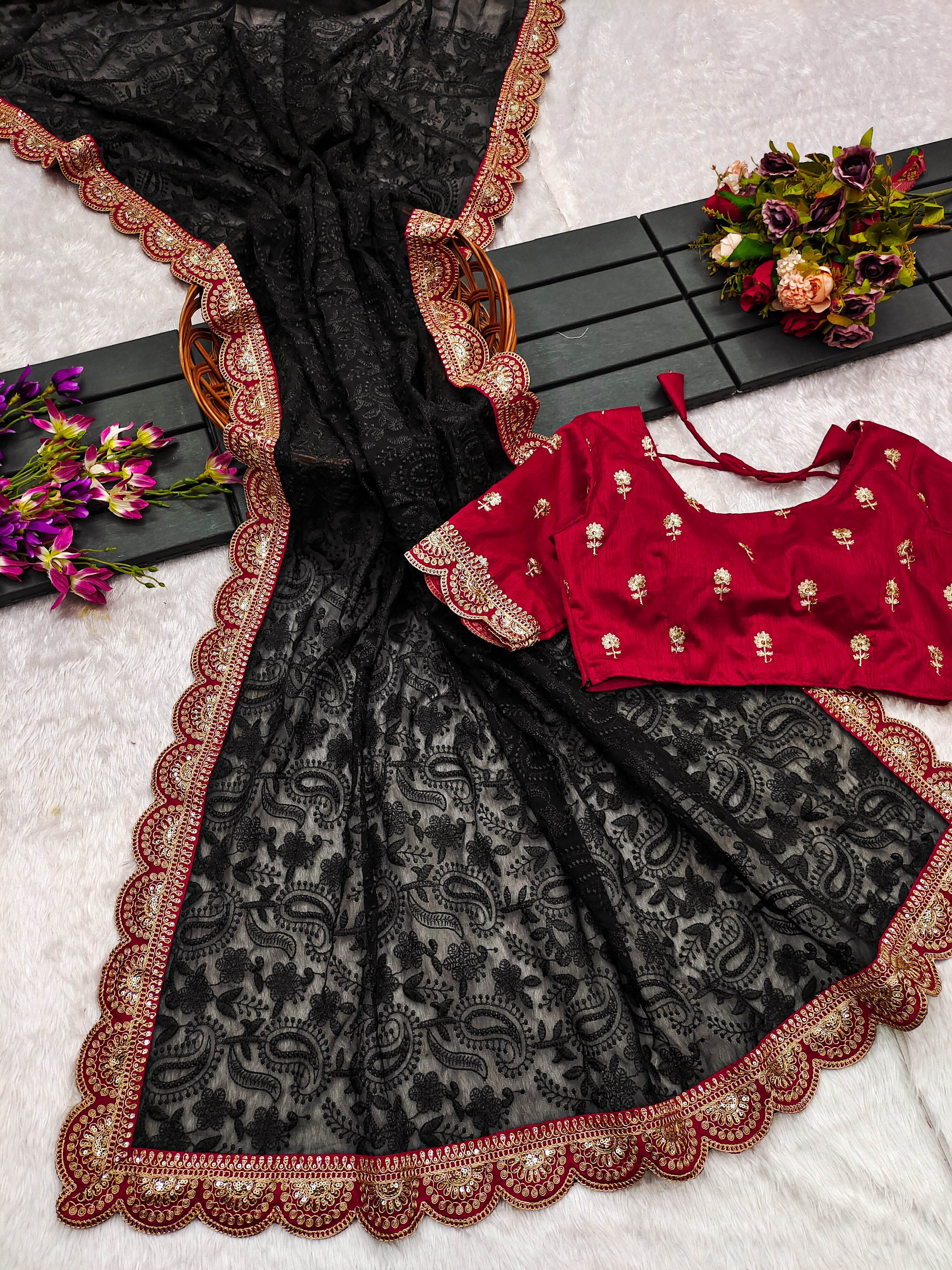 Party Wear Beautiful Saree With Embroidery Sequins Work
