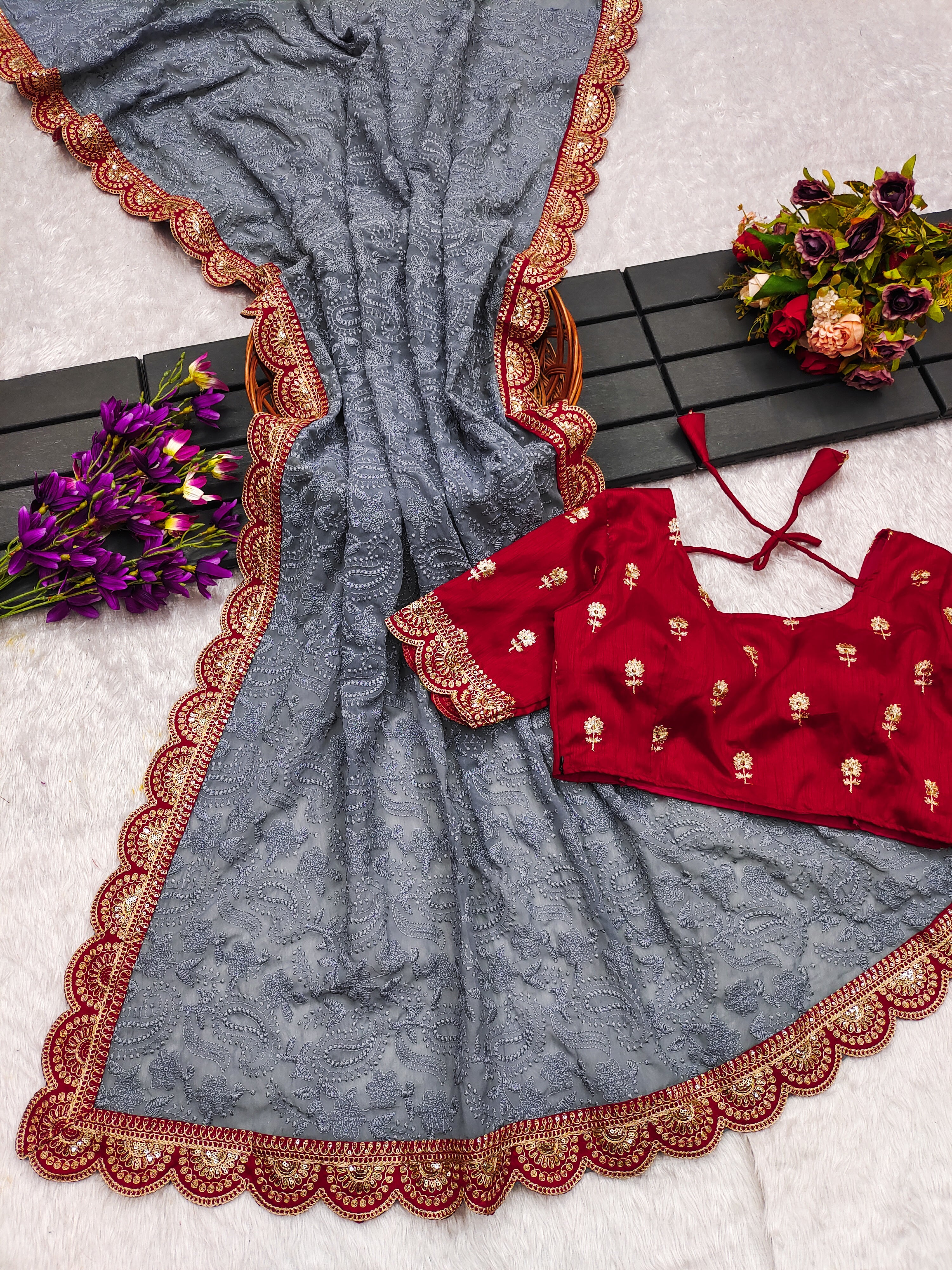 Party Wear Beautiful Saree With Embroidery Sequins Work