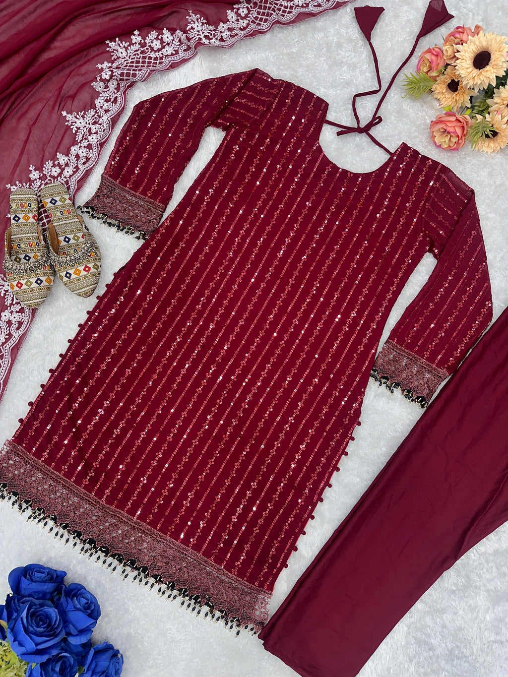 Beautiful Party Wear Top Bottom And Fancy Dupatta