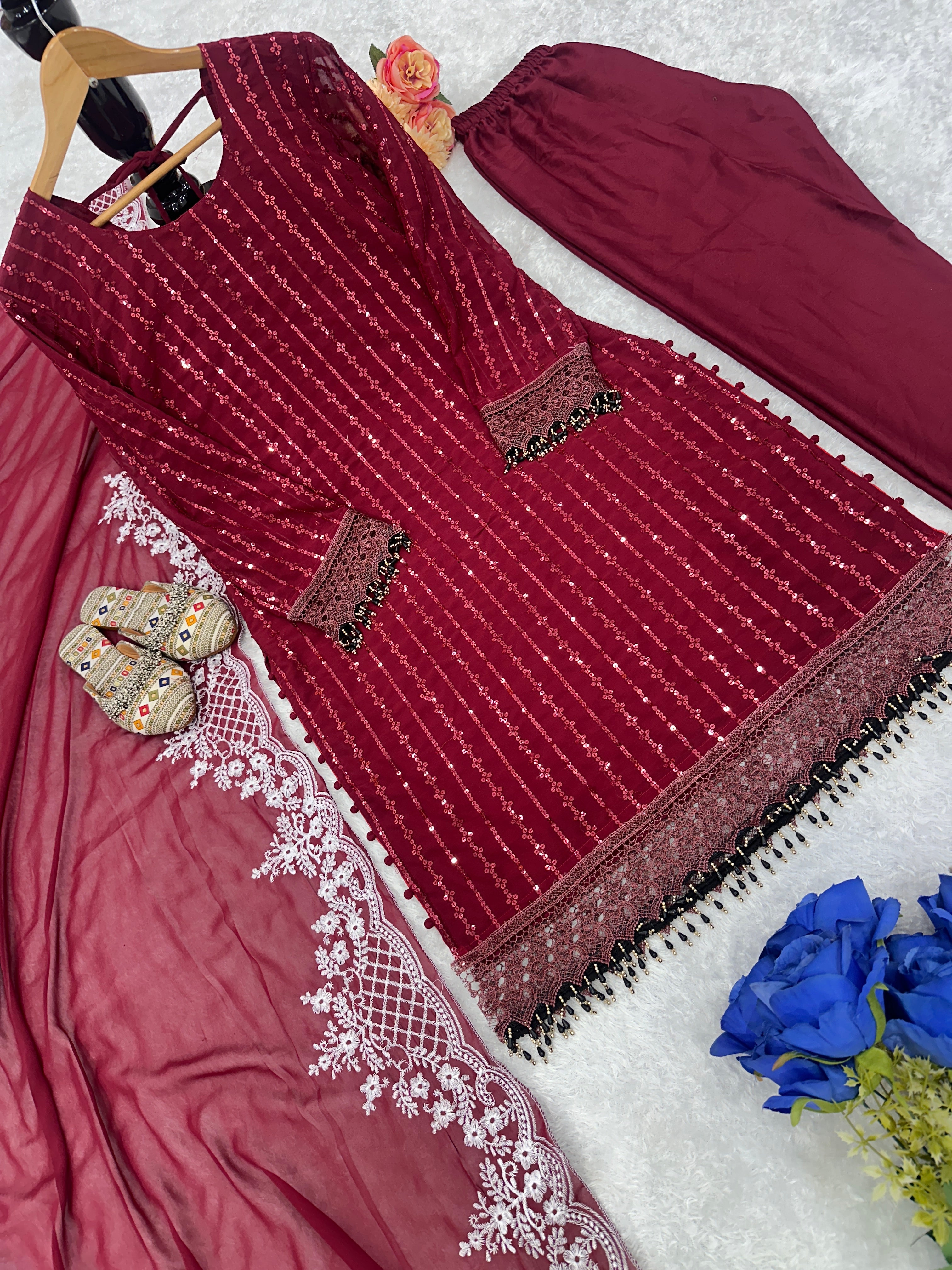Beautiful Party Wear Top Bottom And Fancy Dupatta